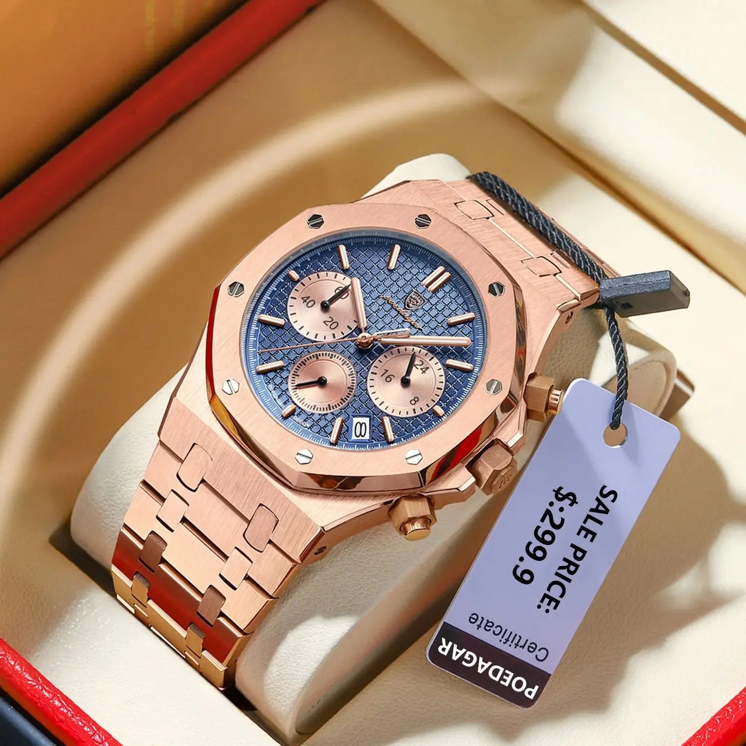 POEDAGAR Stainless Steel Chronograph Watch