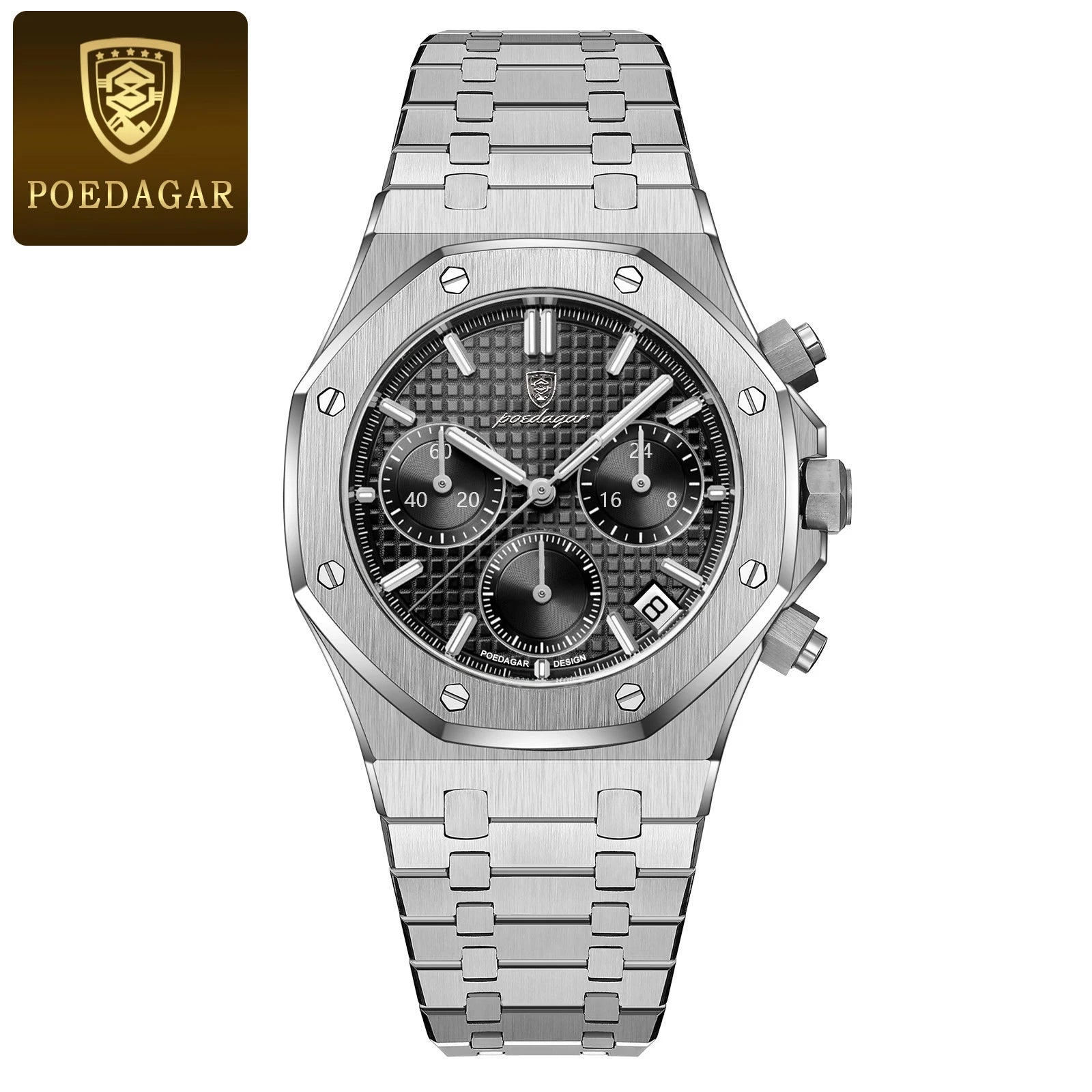POEDAGAR Stainless Steel Chronograph Watch
