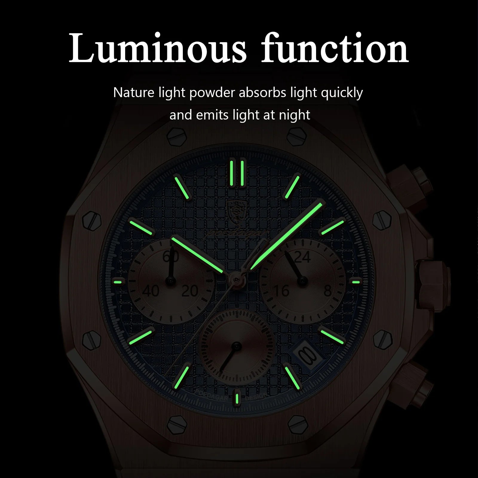 POEDAGAR Stainless Steel Chronograph Watch