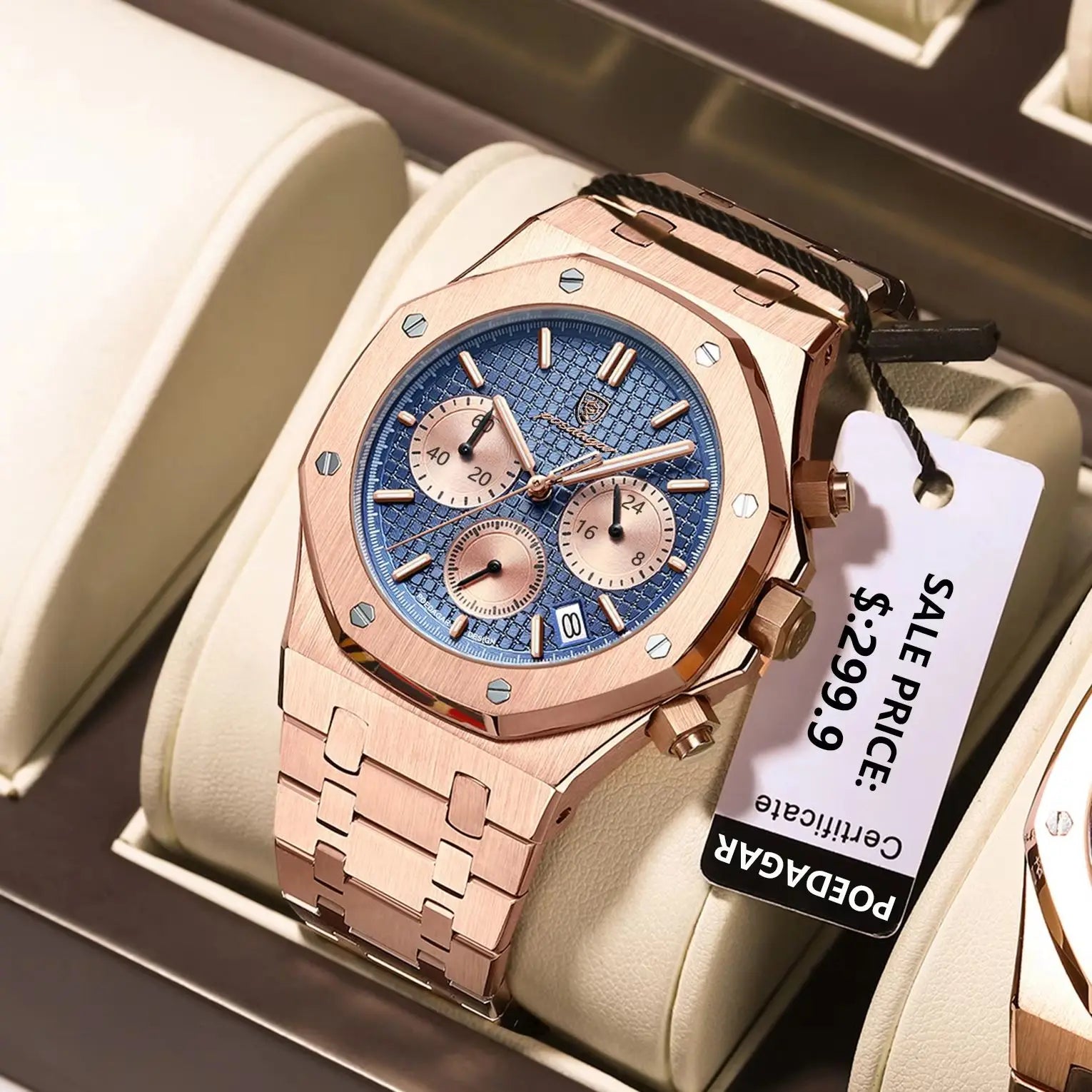 POEDAGAR Stainless Steel Chronograph Watch