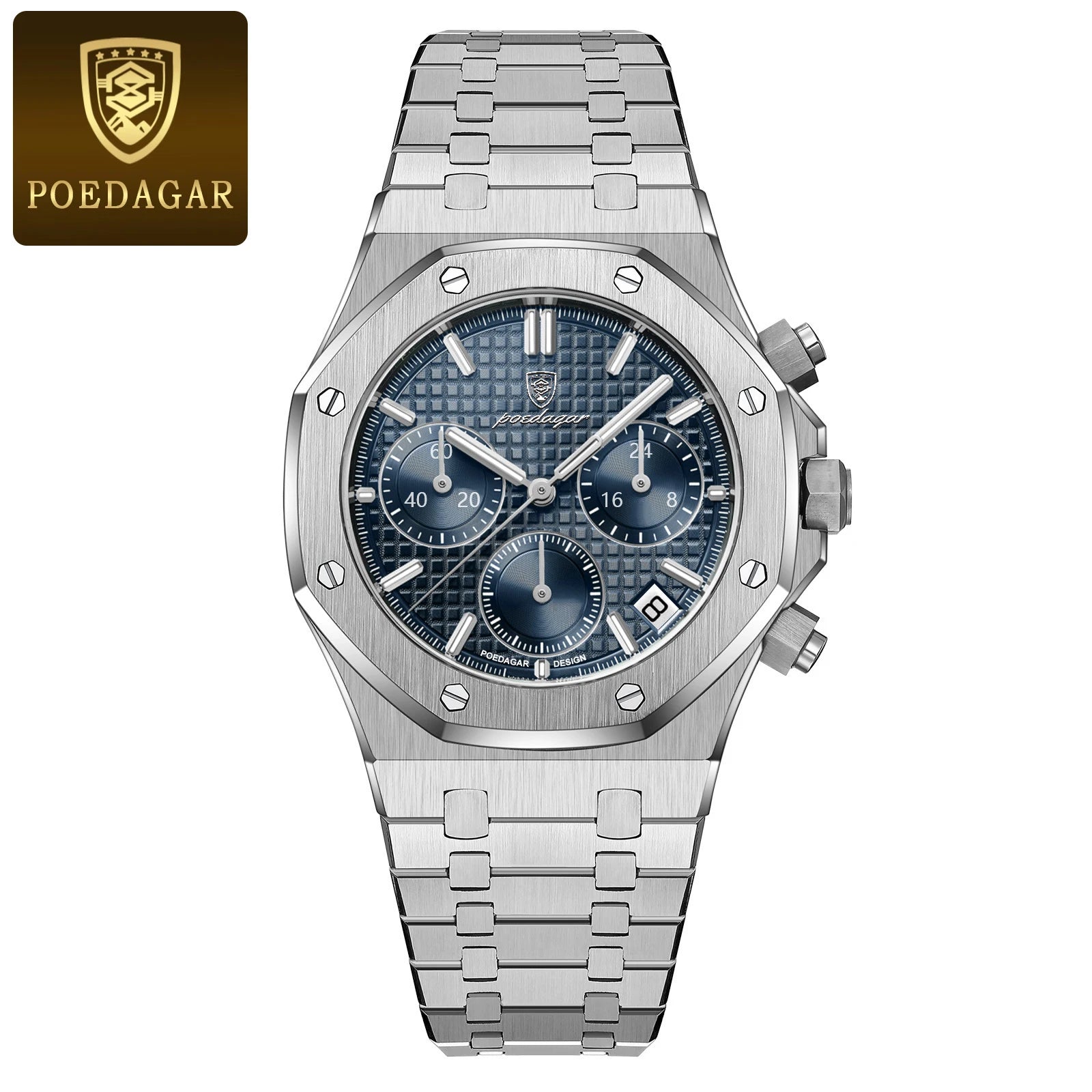 POEDAGAR Stainless Steel Chronograph Watch