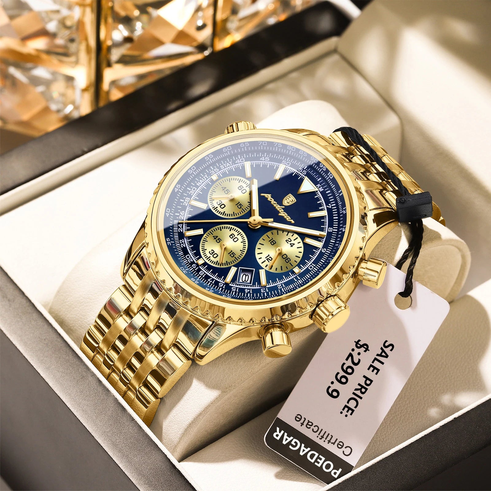 POEDAGAR Luxury Chronograph Steel Watch