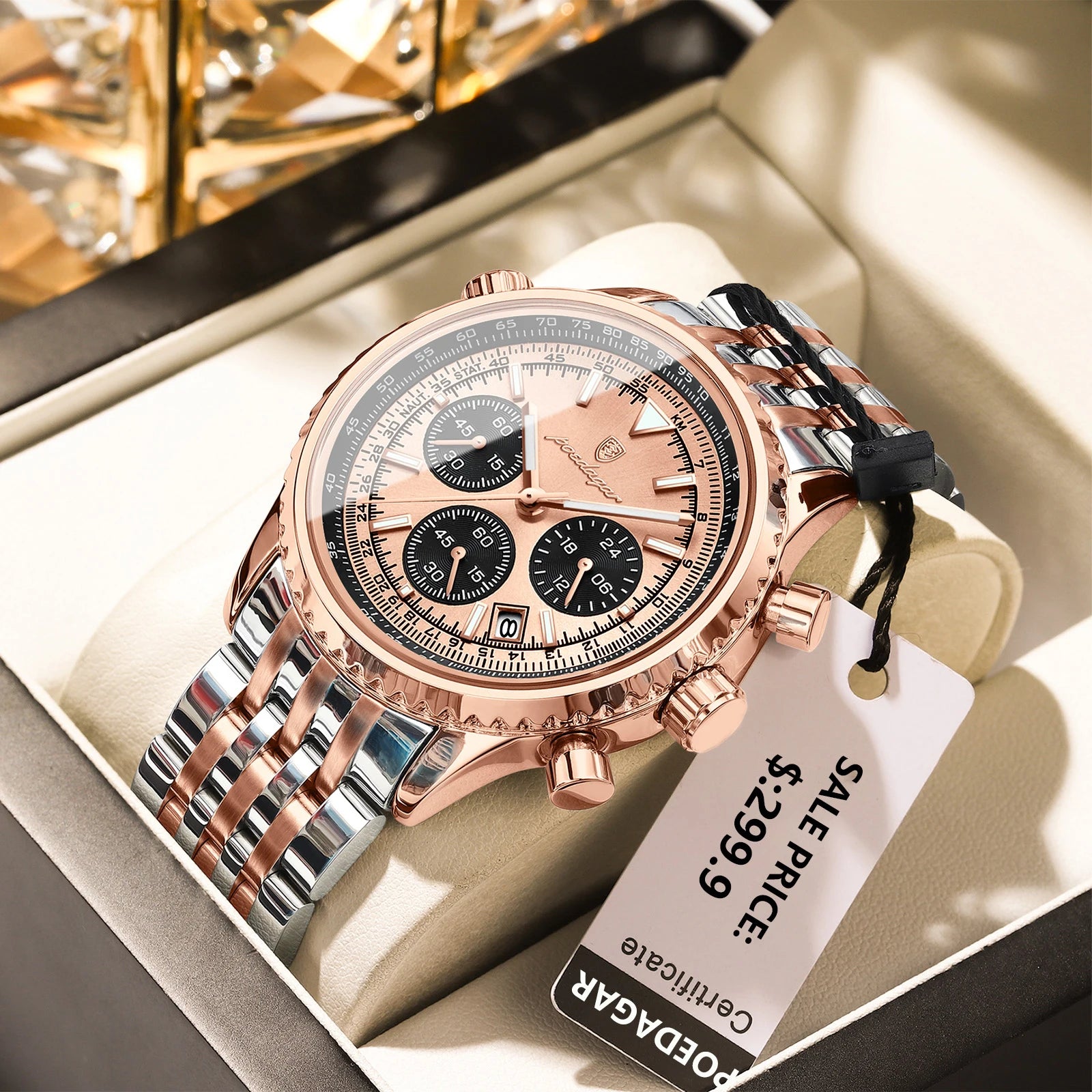 POEDAGAR Luxury Chronograph Steel Watch