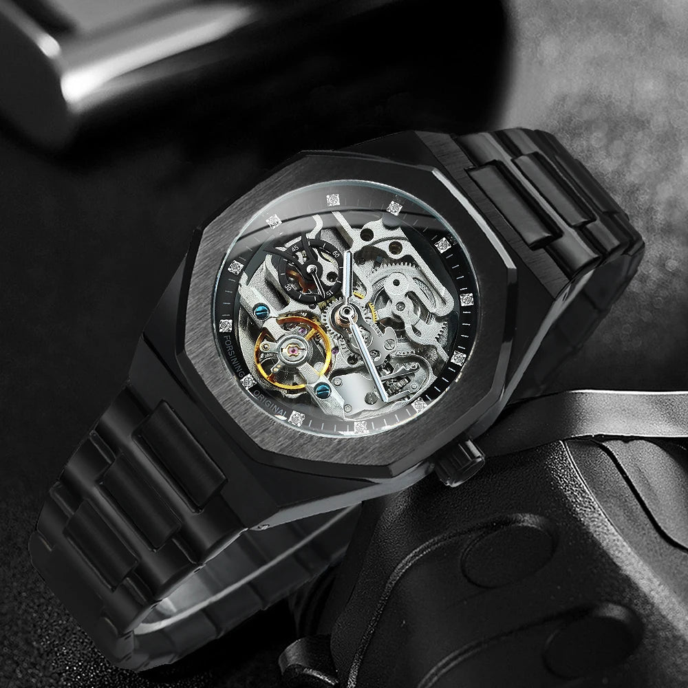 Forsining Irregular Skeleton Diamond Watch