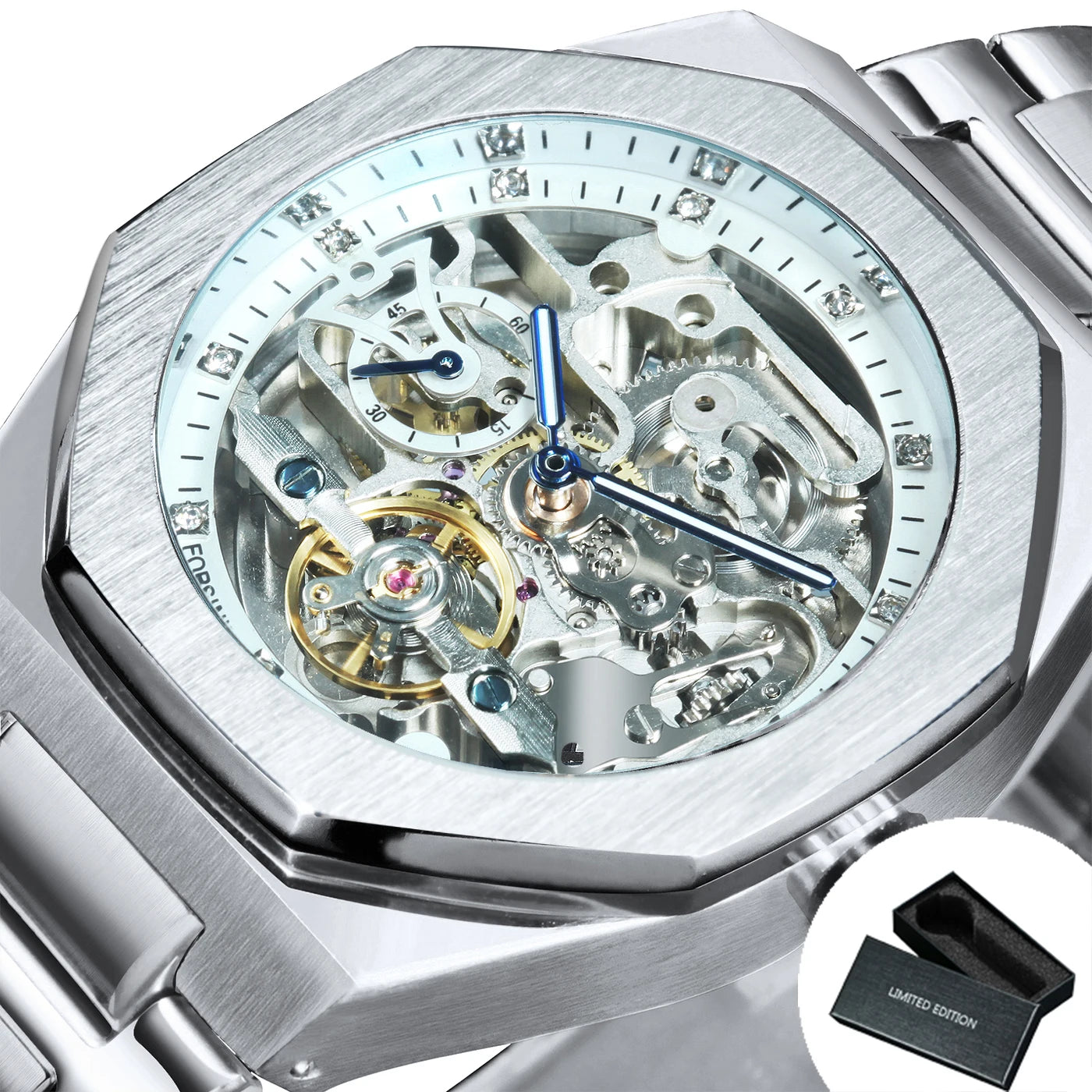 Forsining Irregular Skeleton Diamond Watch