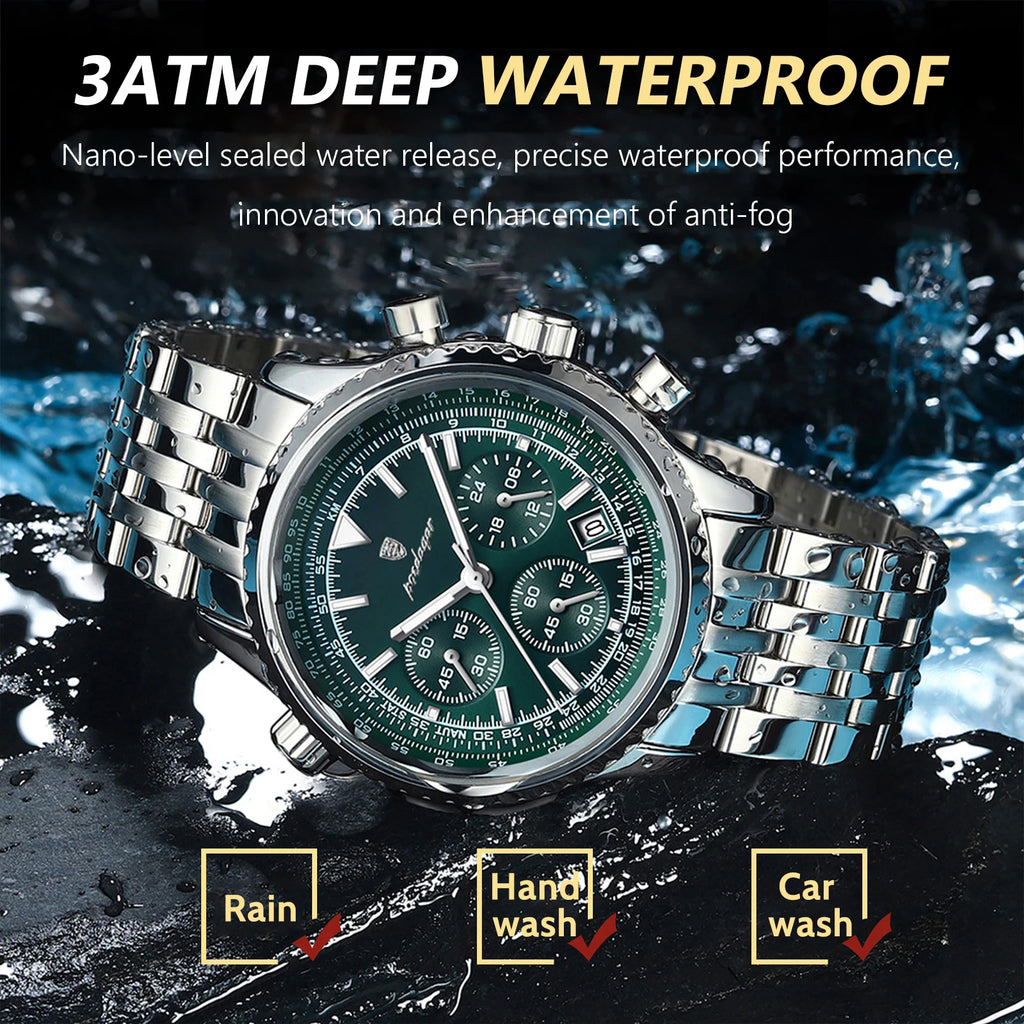POEDAGAR Luxury Chronograph Steel Watch