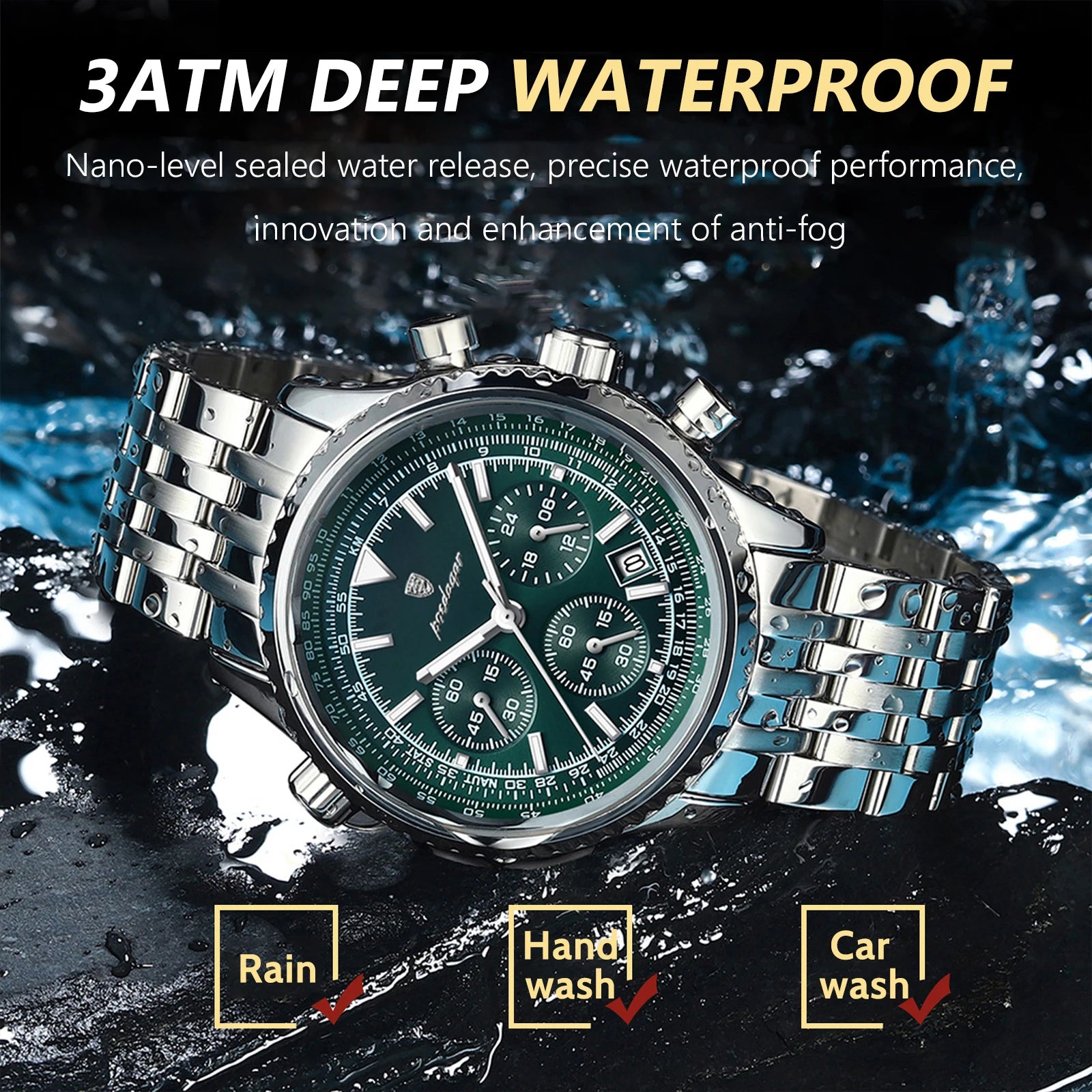 POEDAGAR Luxury Chronograph Steel Watch