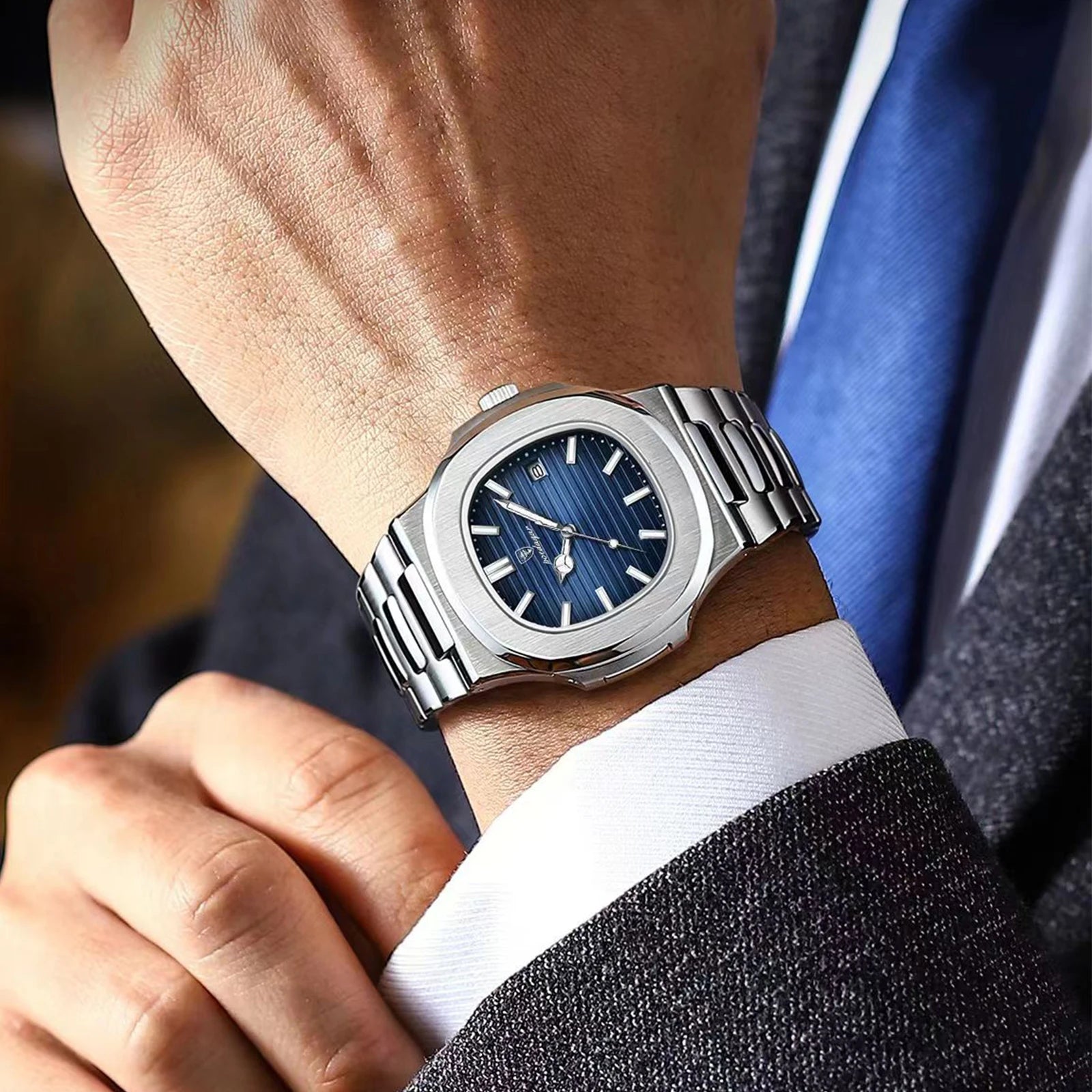 POEDAGAR Square Stainless Steel Watch