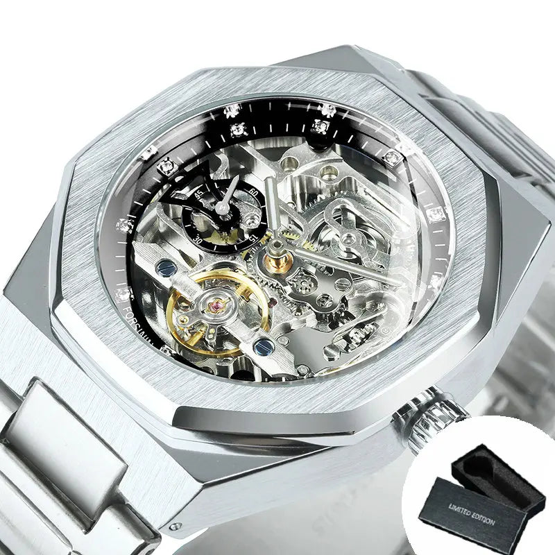 Forsining Irregular Skeleton Diamond Watch
