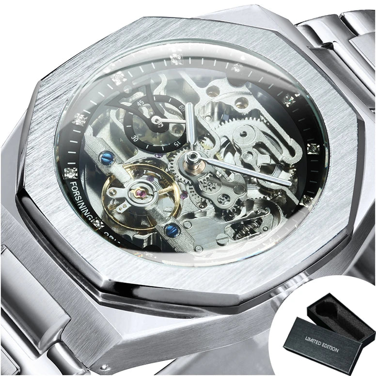 Forsining Irregular Skeleton Diamond Watch