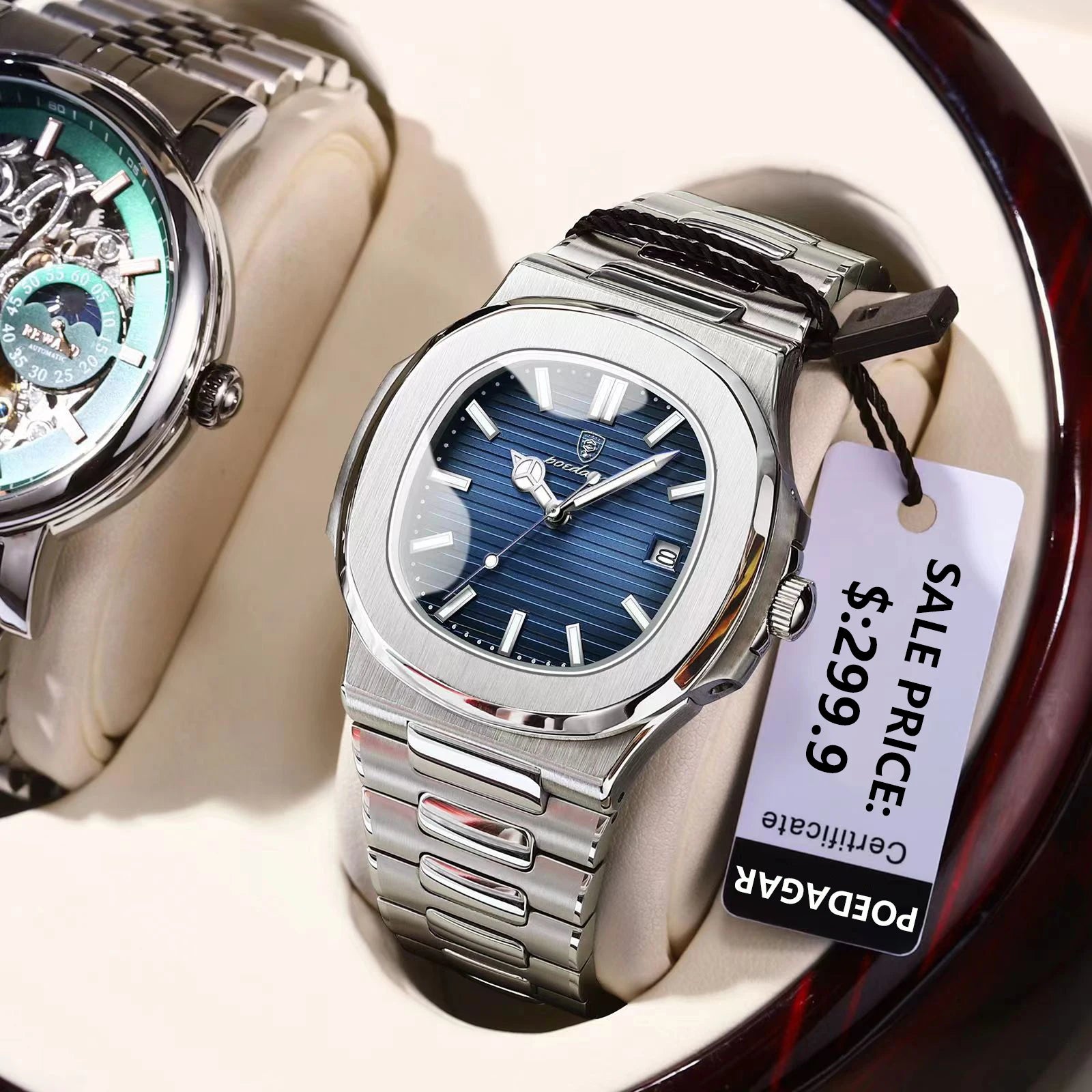 POEDAGAR Square Stainless Steel Watch