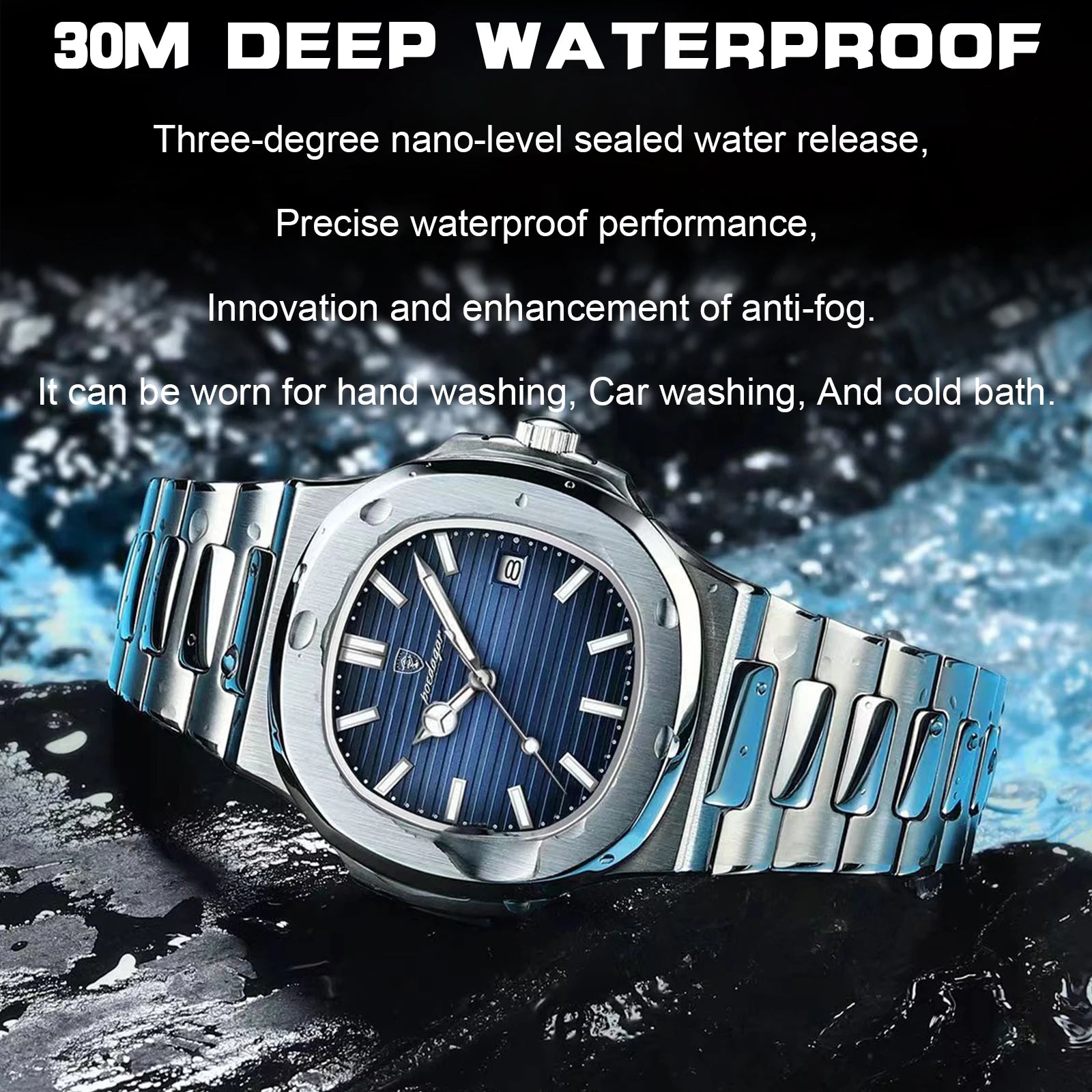 POEDAGAR Square Stainless Steel Watch