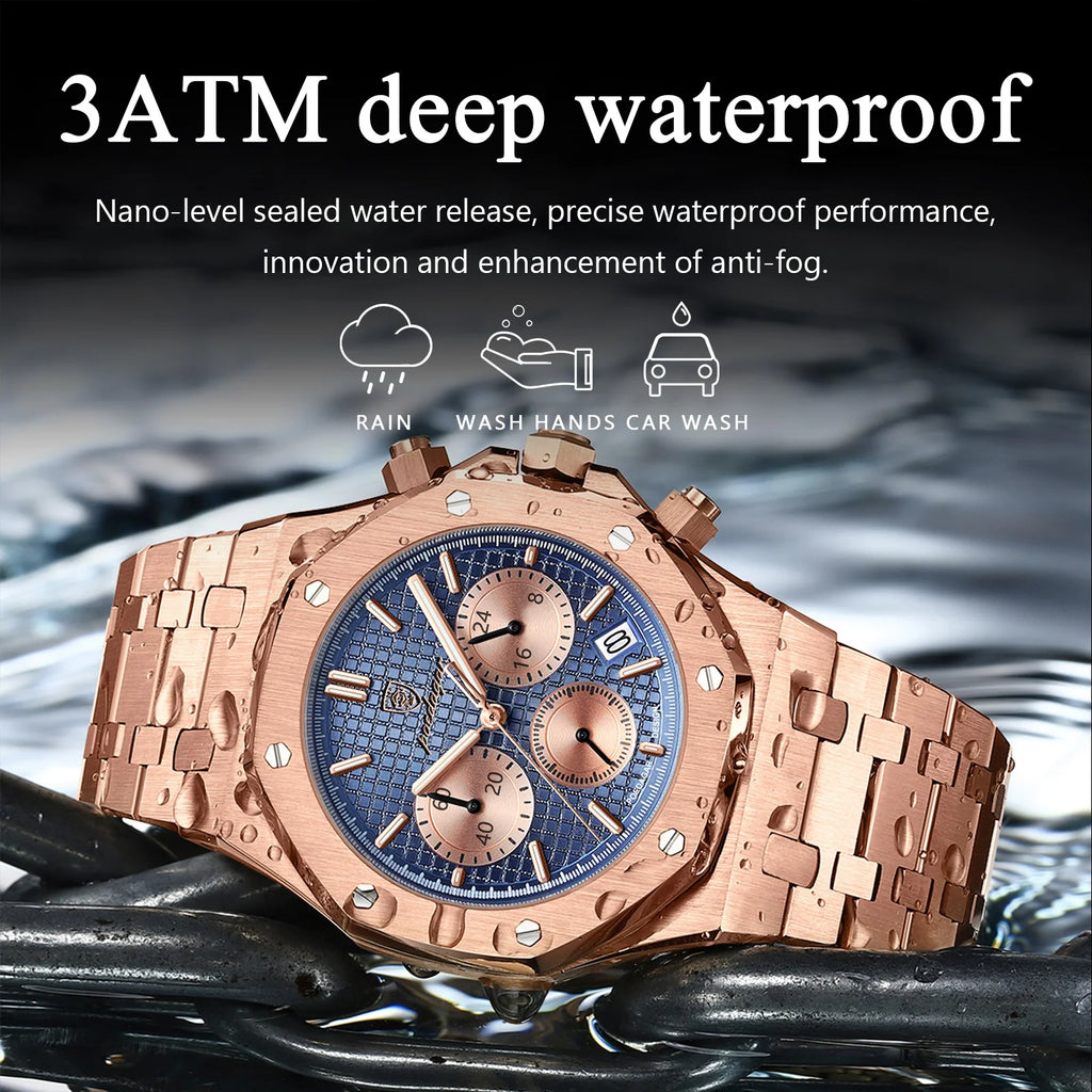 POEDAGAR Stainless Steel Chronograph Watch
