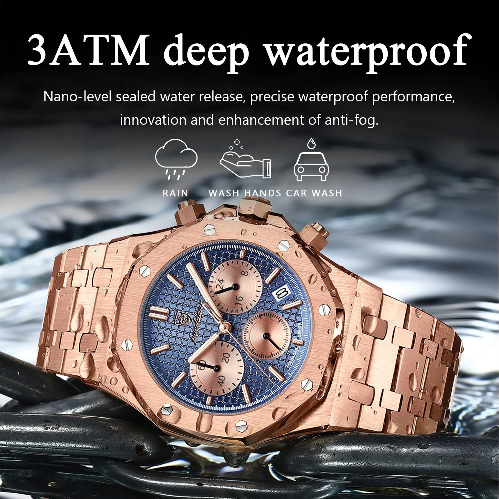 POEDAGAR Stainless Steel Chronograph Watch