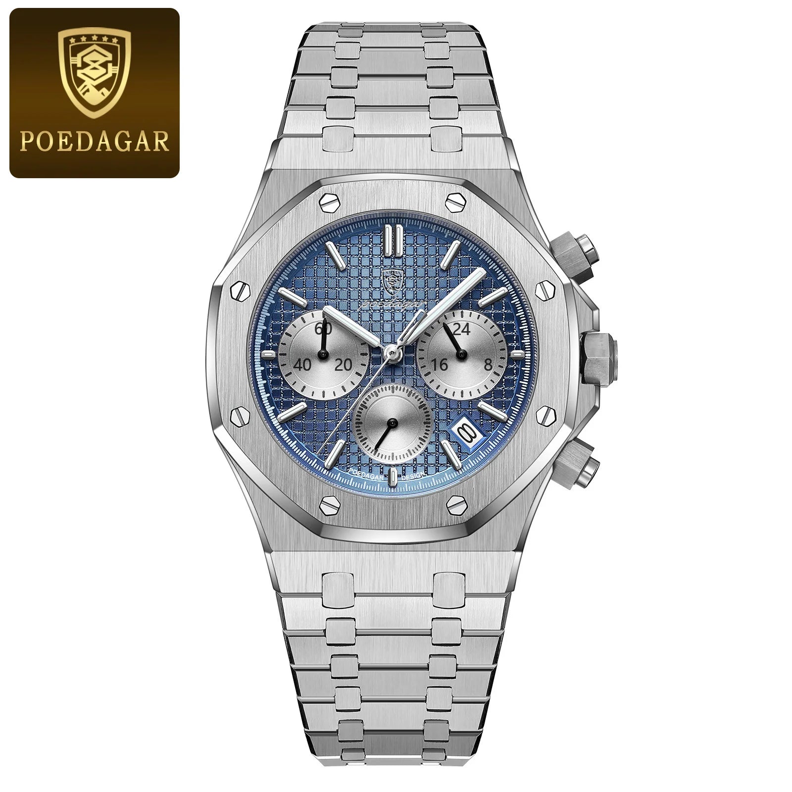POEDAGAR Stainless Steel Chronograph Watch
