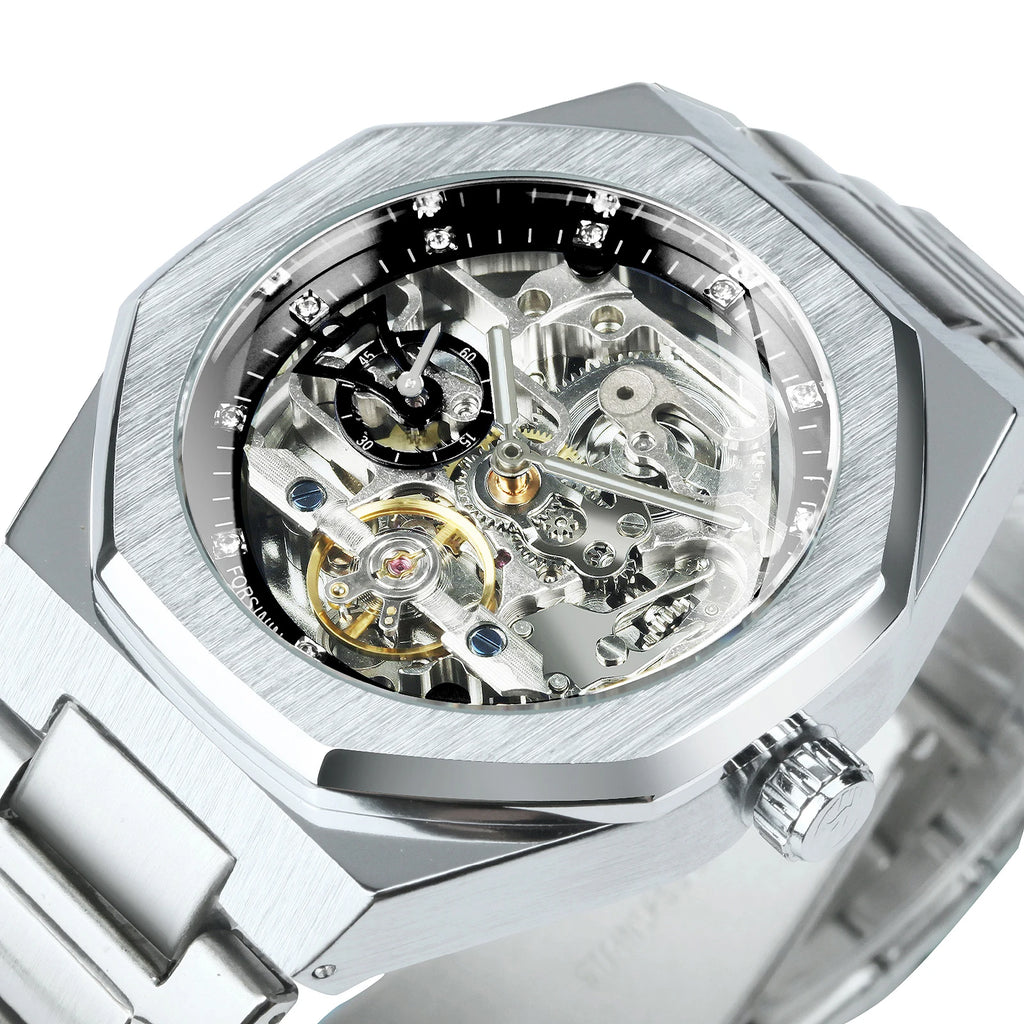 Forsining Irregular Skeleton Diamond Watch