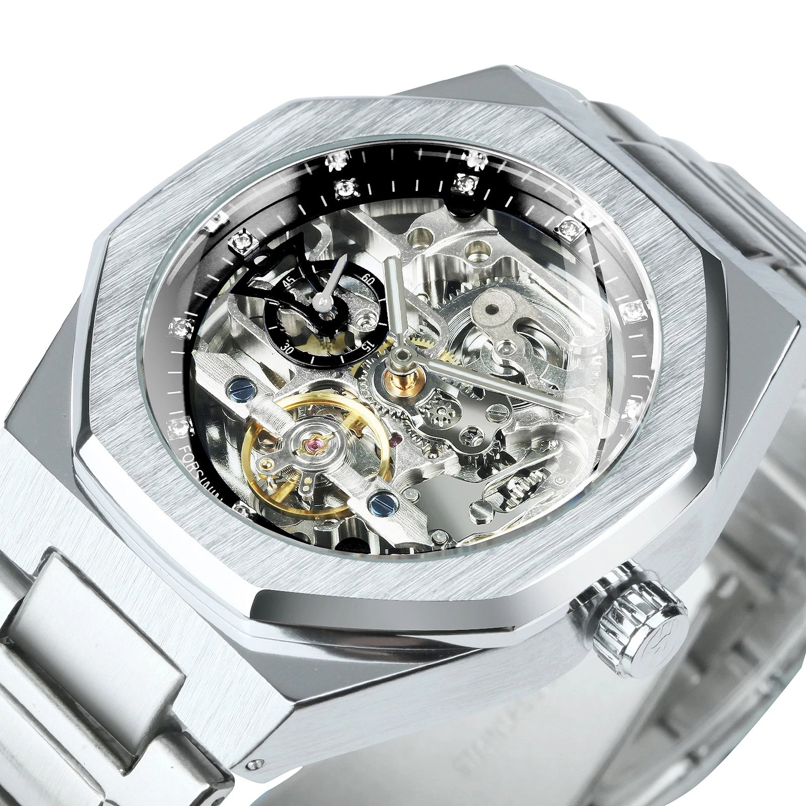 Forsining Irregular Skeleton Diamond Watch