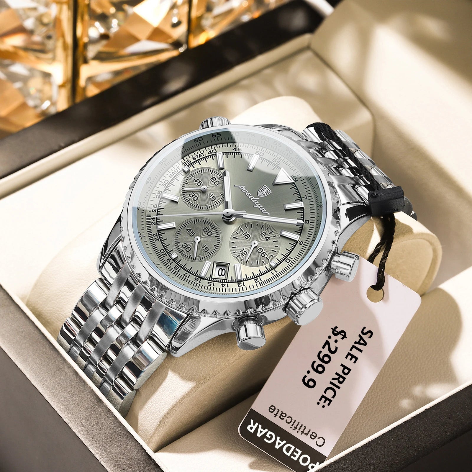 POEDAGAR Luxury Chronograph Steel Watch