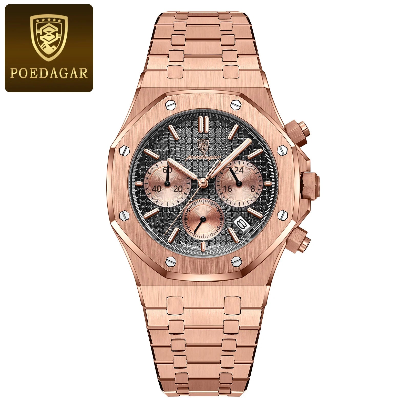 POEDAGAR Stainless Steel Chronograph Watch