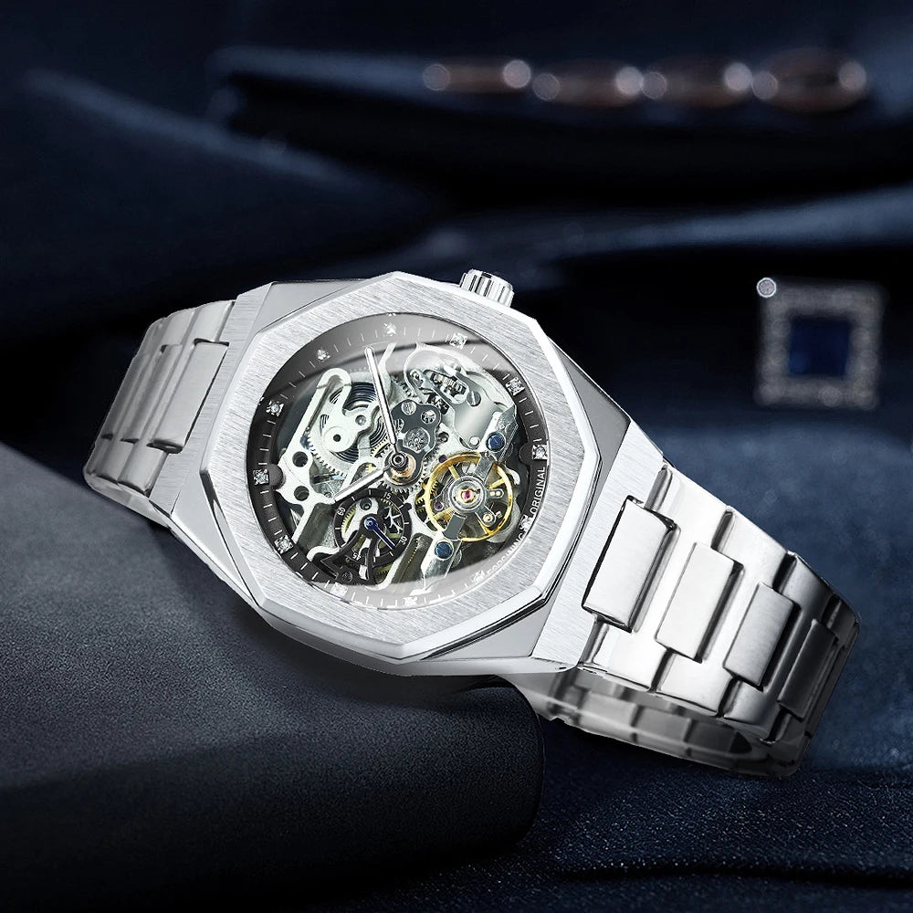 Forsining Irregular Skeleton Diamond Watch