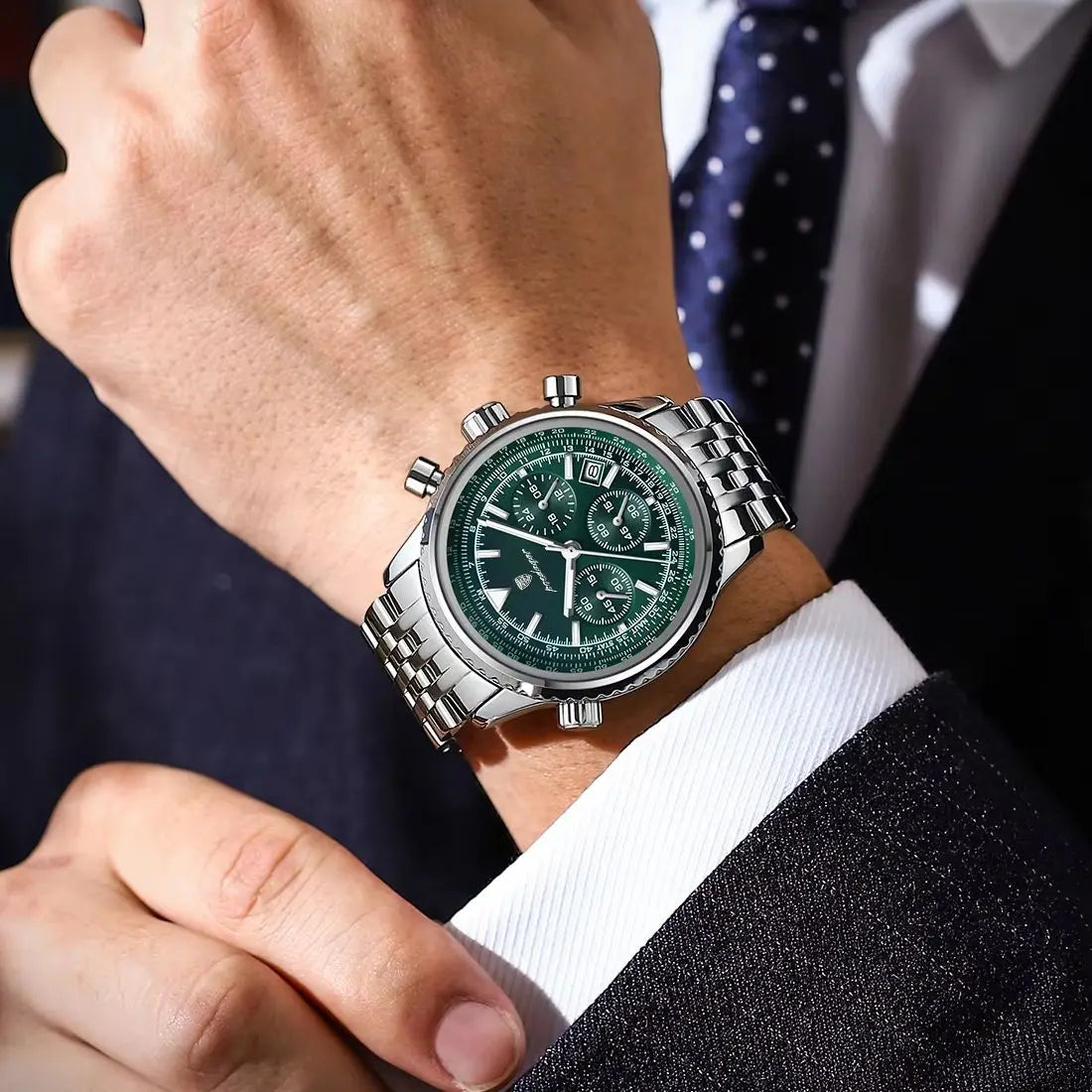 POEDAGAR Luxury Chronograph Steel Watch