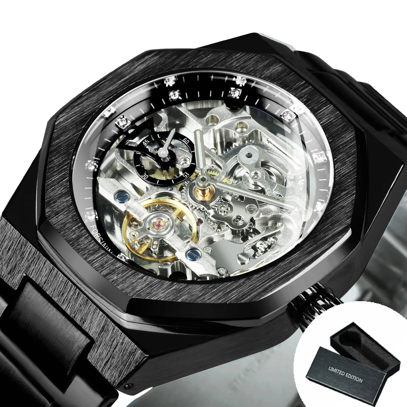 Forsining Irregular Skeleton Diamond Watch