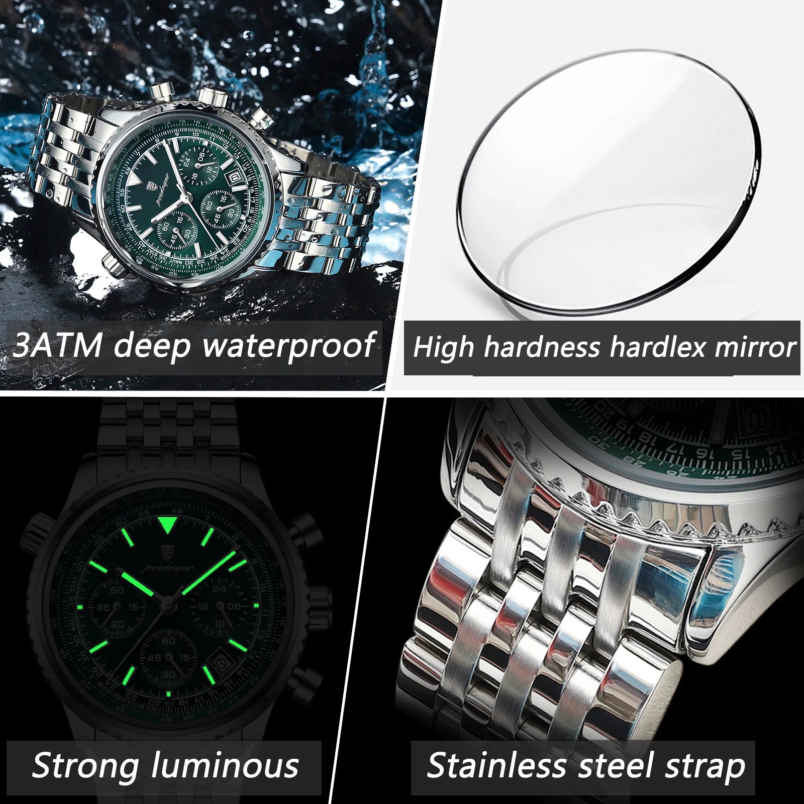 POEDAGAR Luxury Chronograph Steel Watch