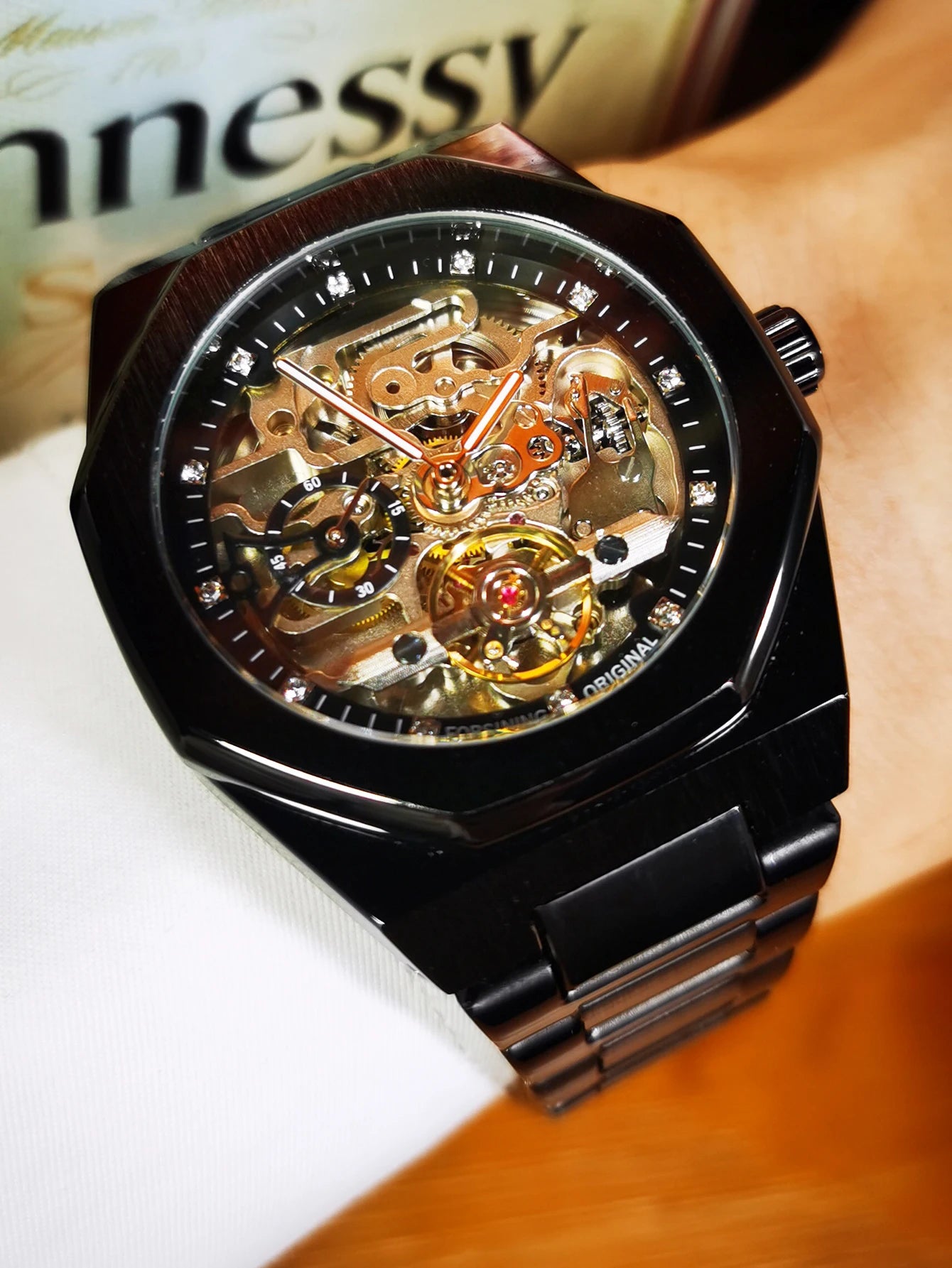 Forsining Irregular Skeleton Diamond Watch