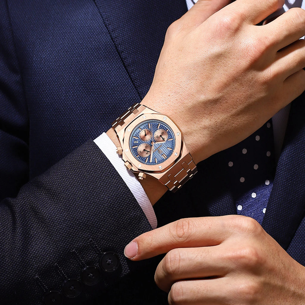 POEDAGAR Stainless Steel Chronograph Watch
