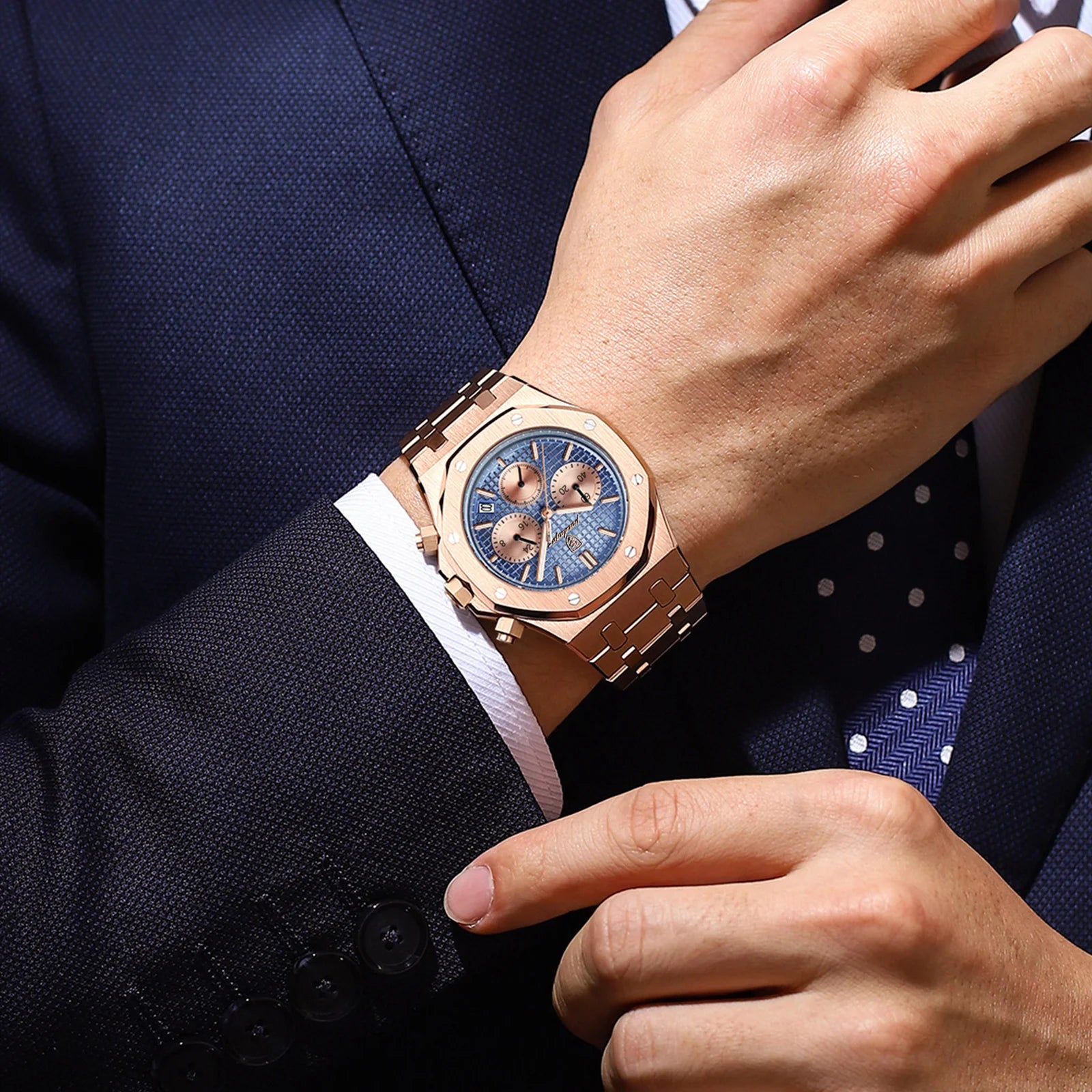 POEDAGAR Stainless Steel Chronograph Watch