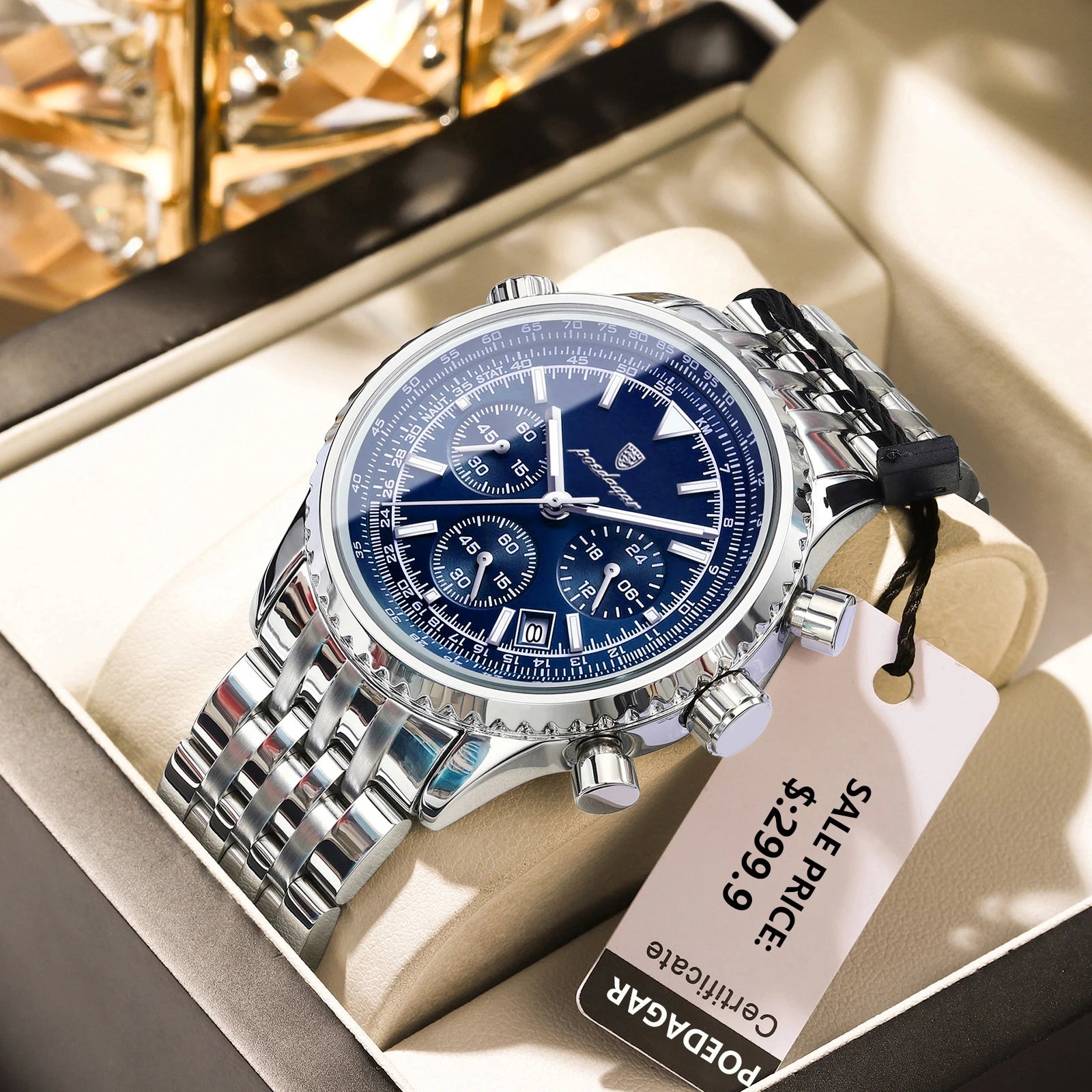 POEDAGAR Luxury Chronograph Steel Watch