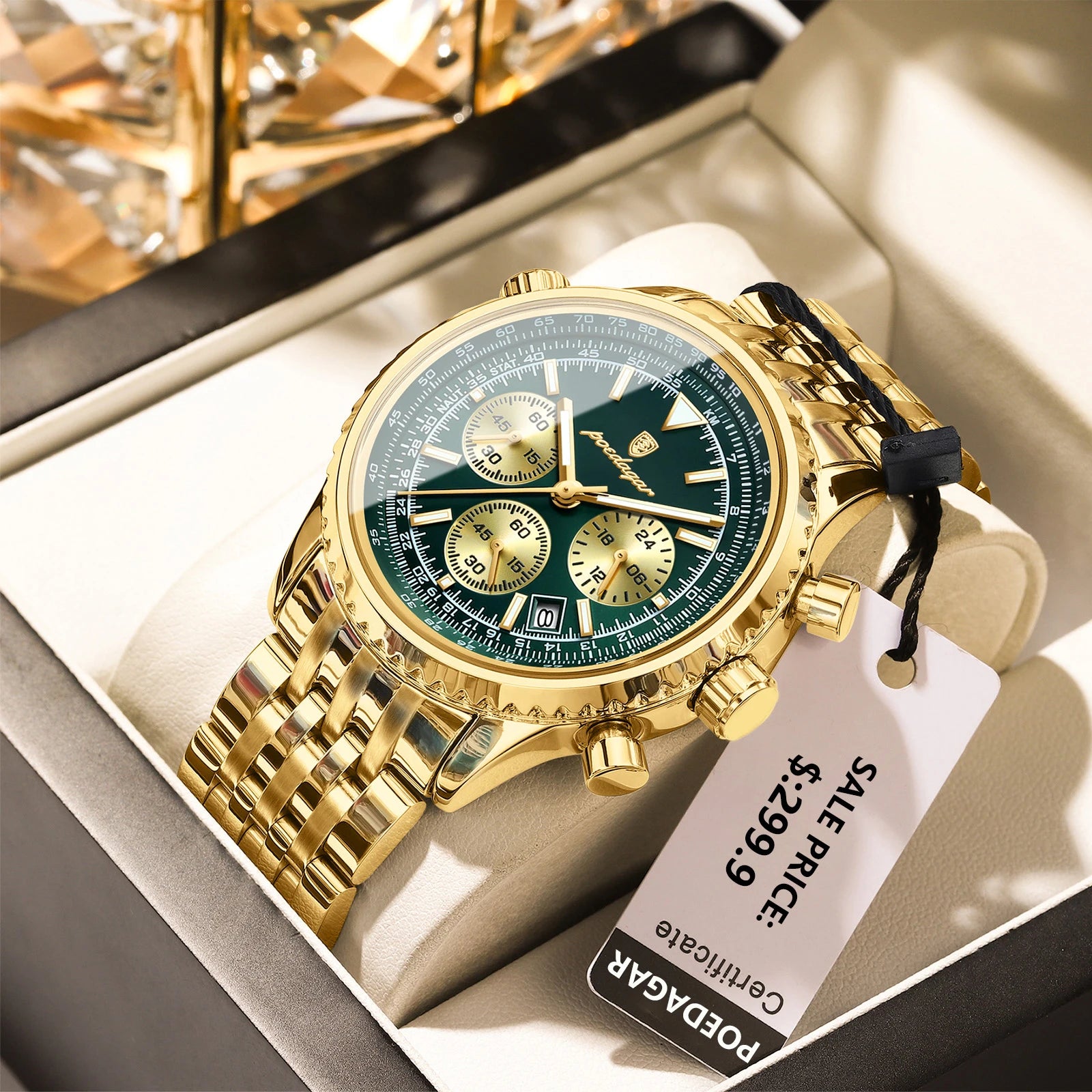 POEDAGAR Luxury Chronograph Steel Watch