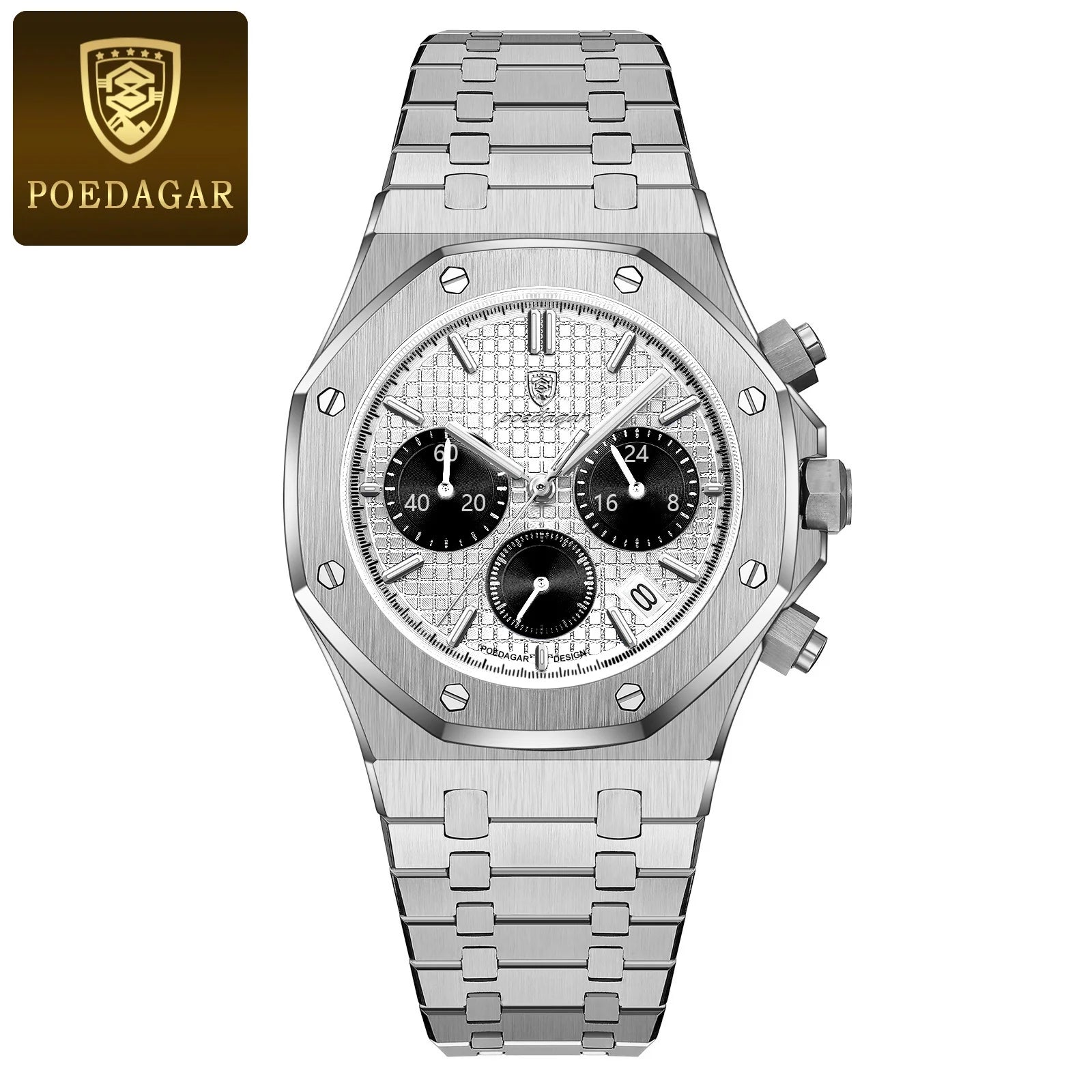 POEDAGAR Stainless Steel Chronograph Watch