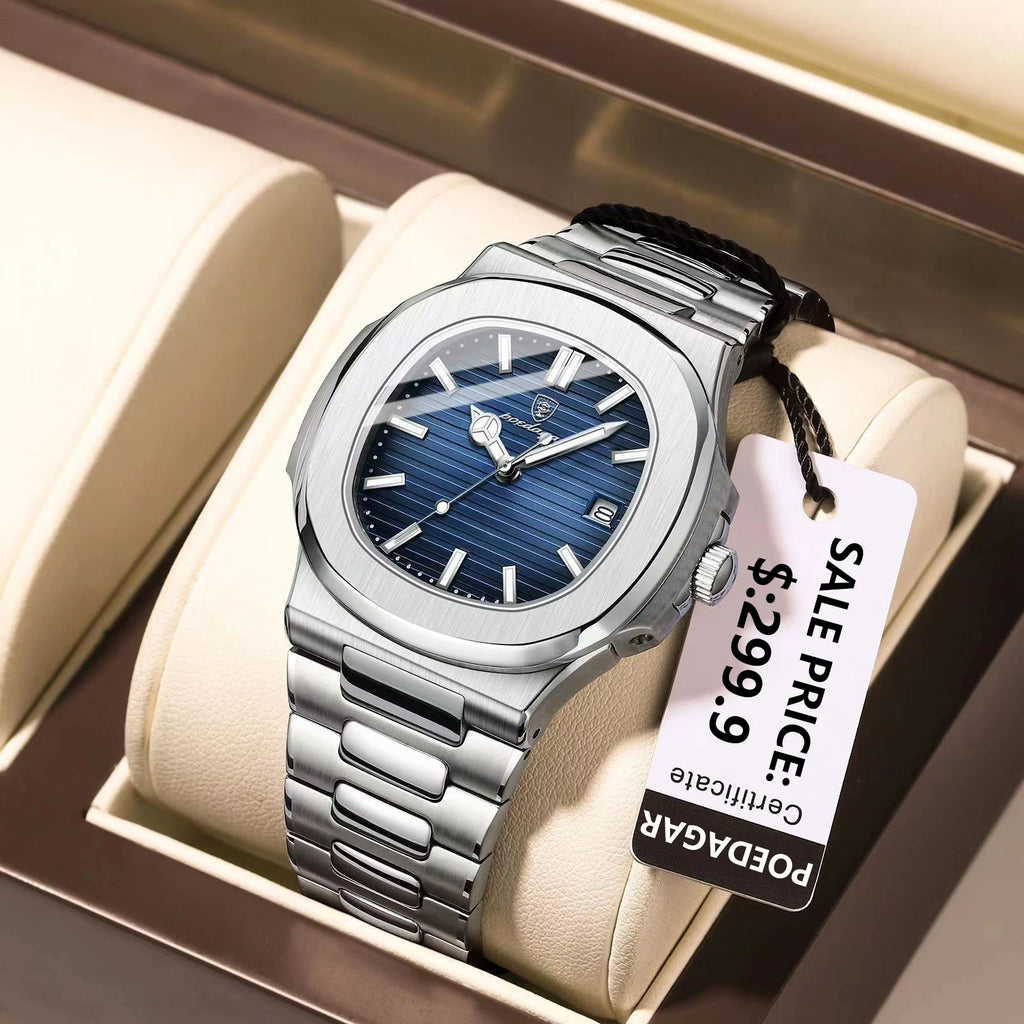 POEDAGAR Square Stainless Steel Watch