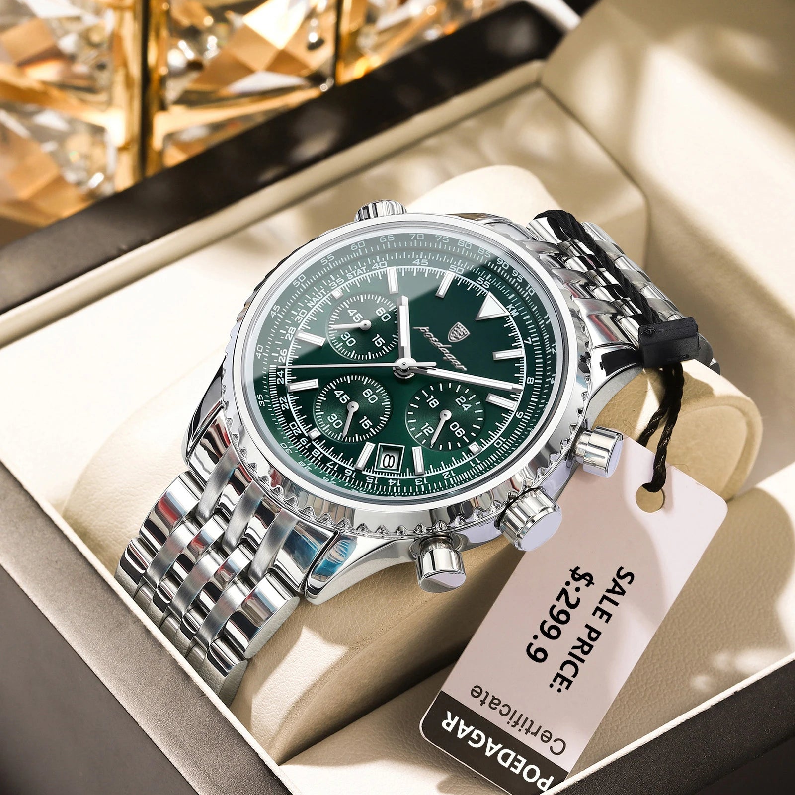 POEDAGAR Luxury Chronograph Steel Watch