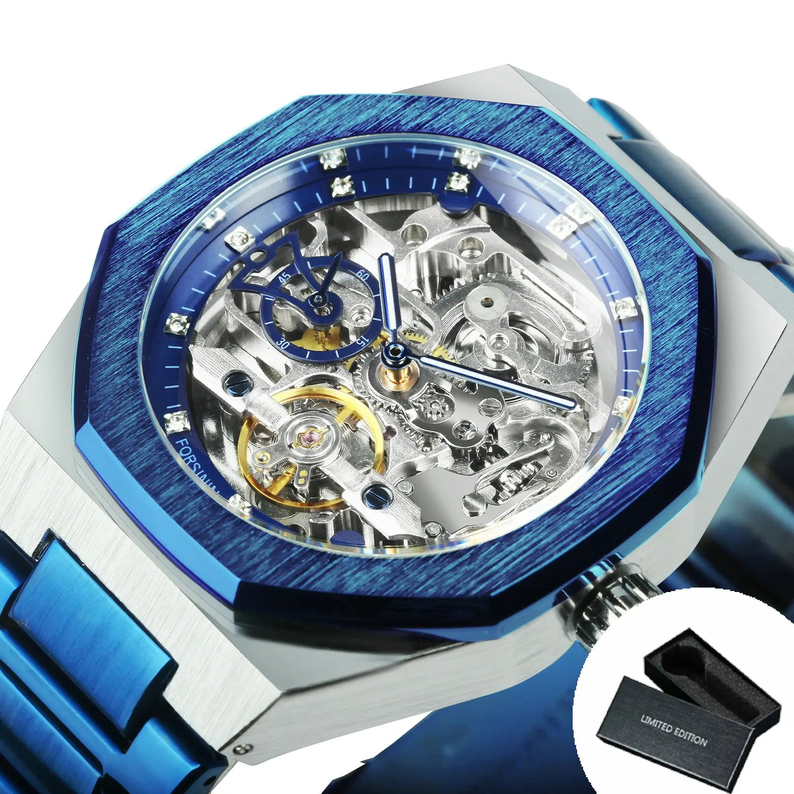 Forsining Irregular Skeleton Diamond Watch