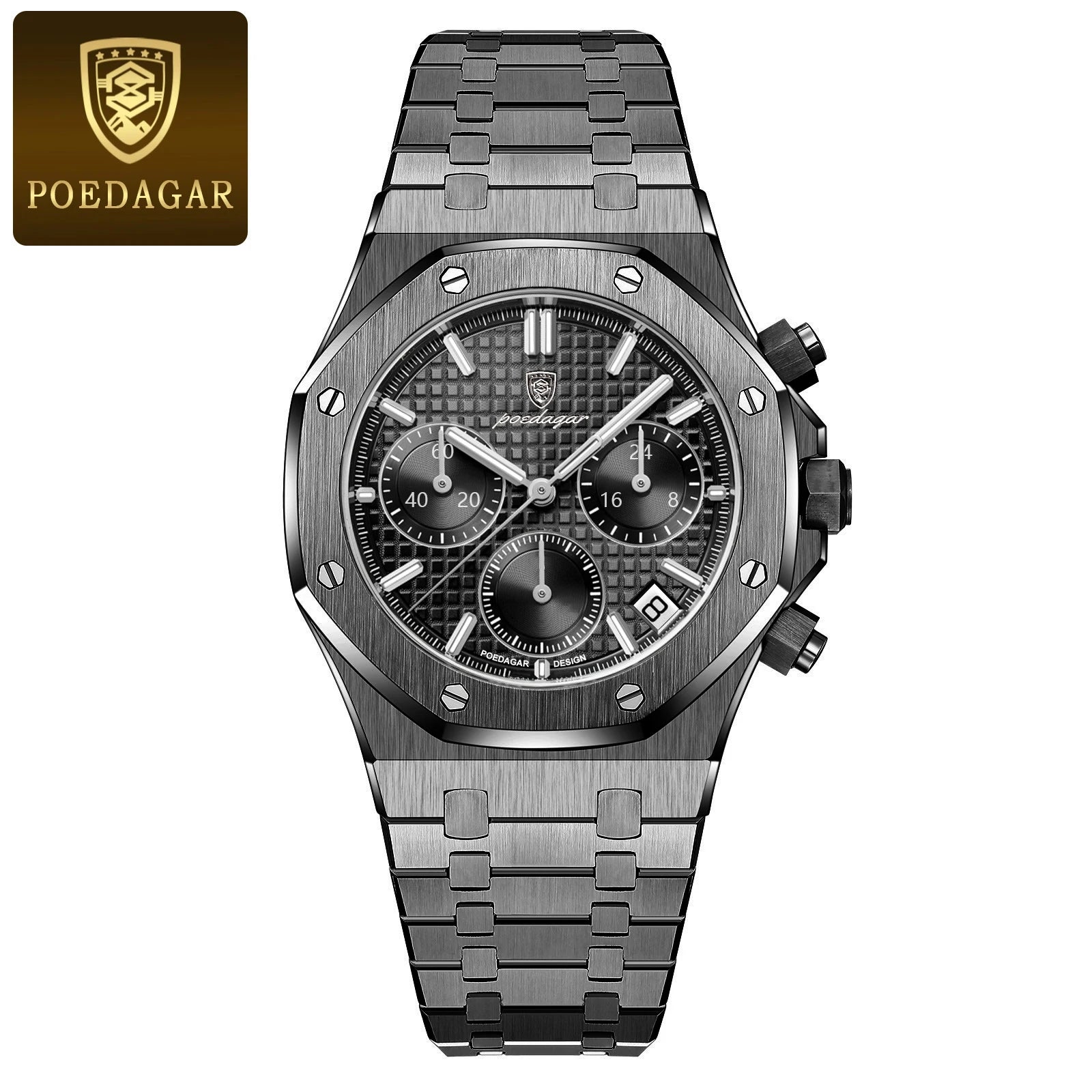 POEDAGAR Stainless Steel Chronograph Watch