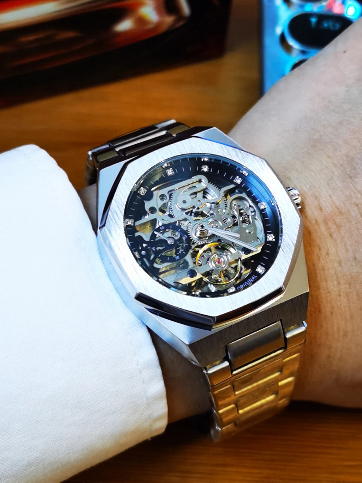 Forsining Irregular Skeleton Diamond Watch