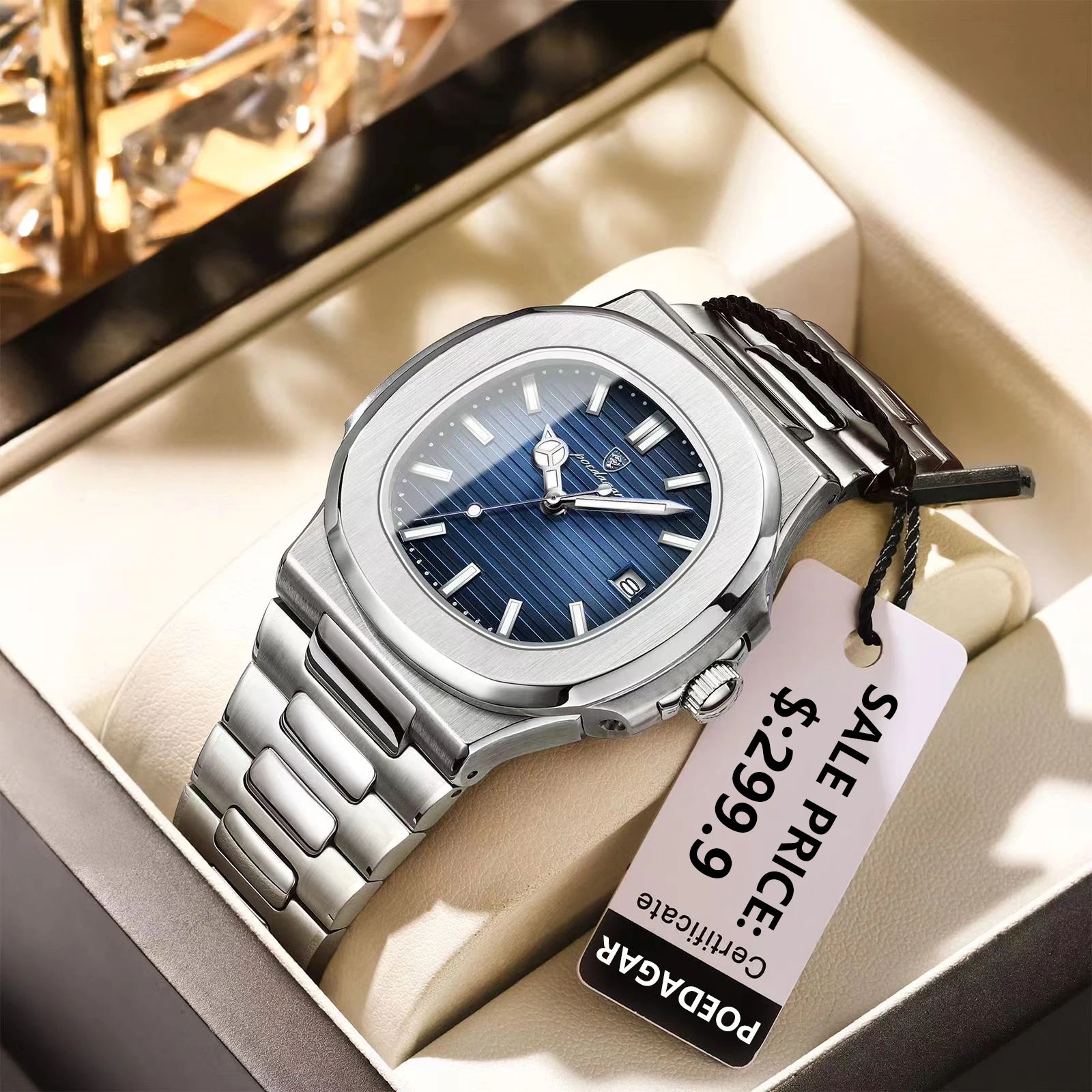 POEDAGAR Square Stainless Steel Watch