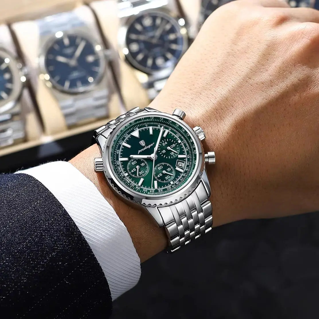 POEDAGAR Luxury Chronograph Steel Watch