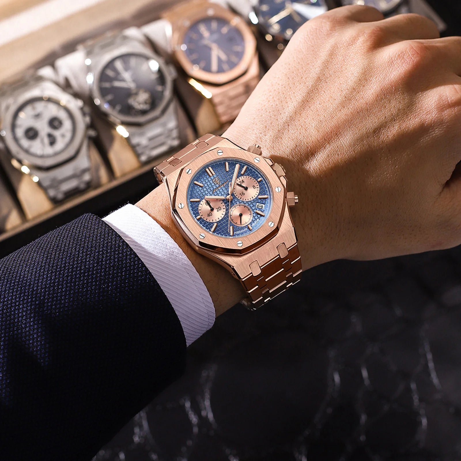 POEDAGAR Stainless Steel Chronograph Watch
