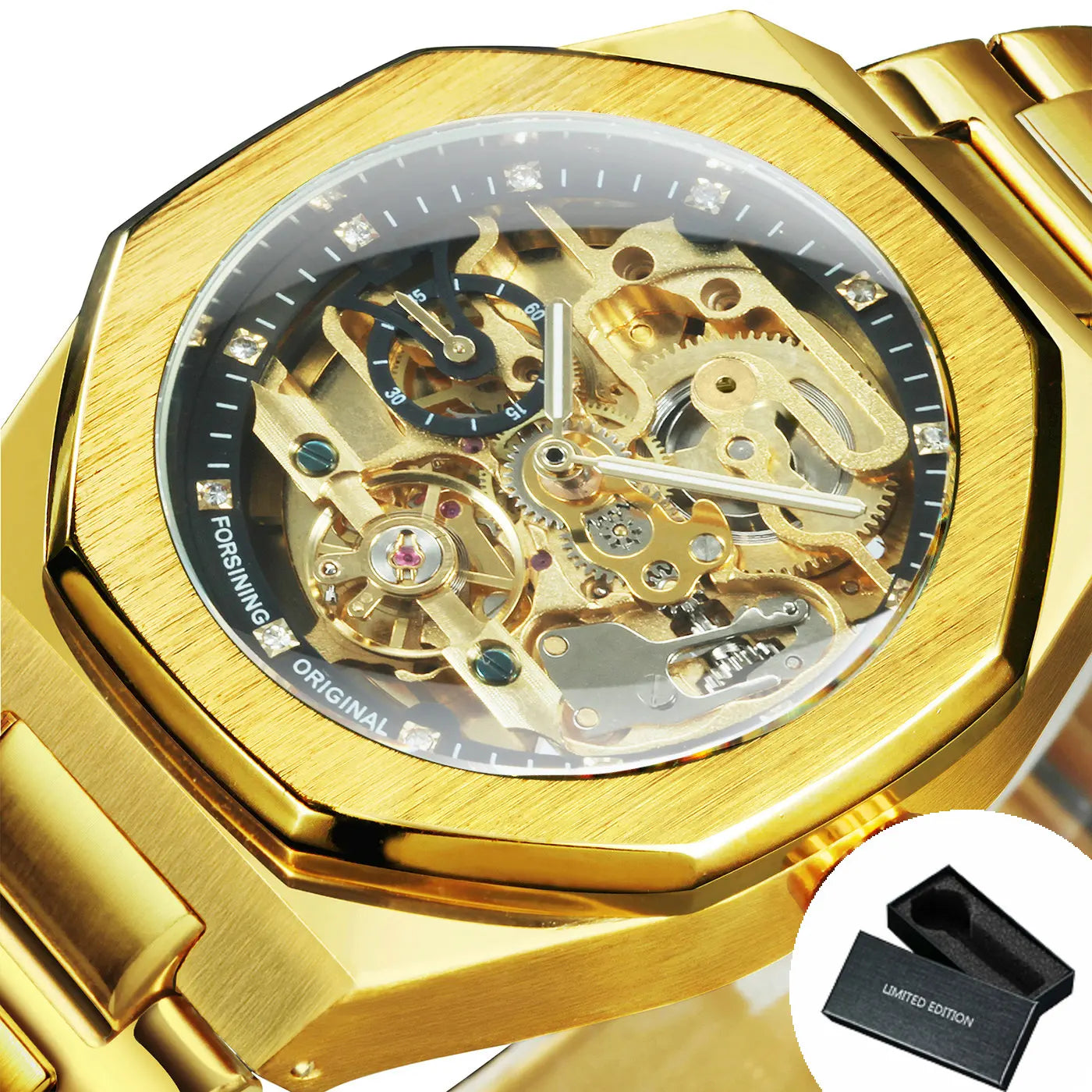 Forsining Irregular Skeleton Diamond Watch