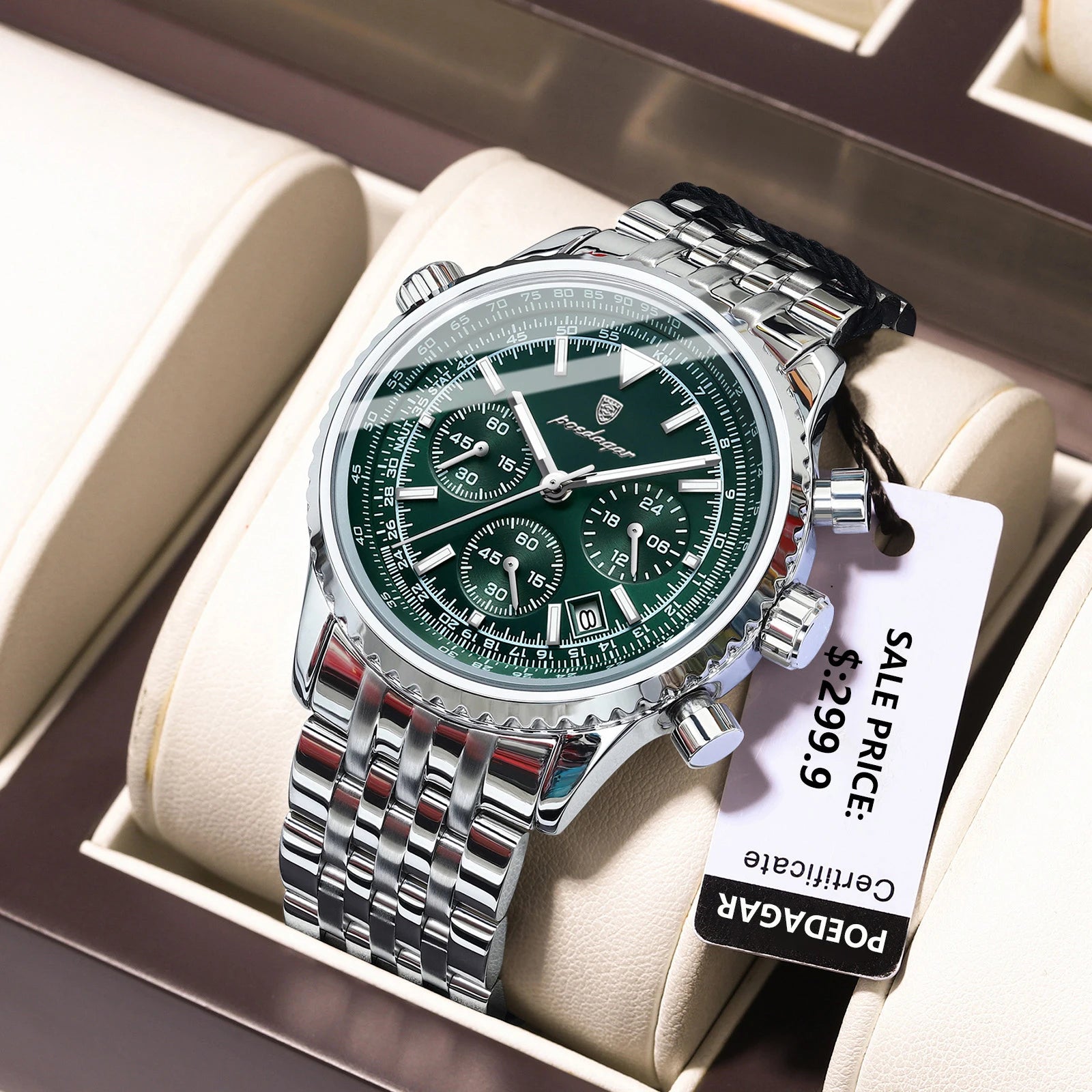 POEDAGAR Luxury Chronograph Steel Watch