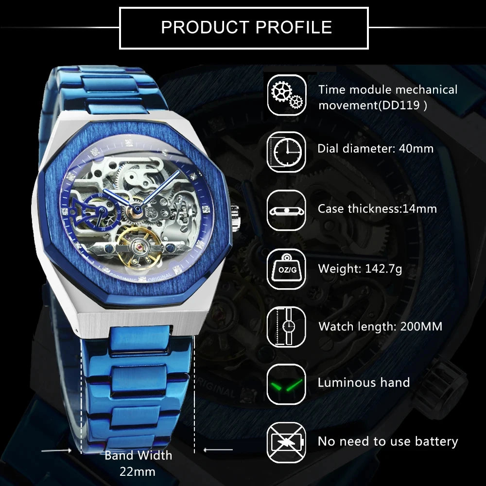 Forsining Irregular Skeleton Diamond Watch