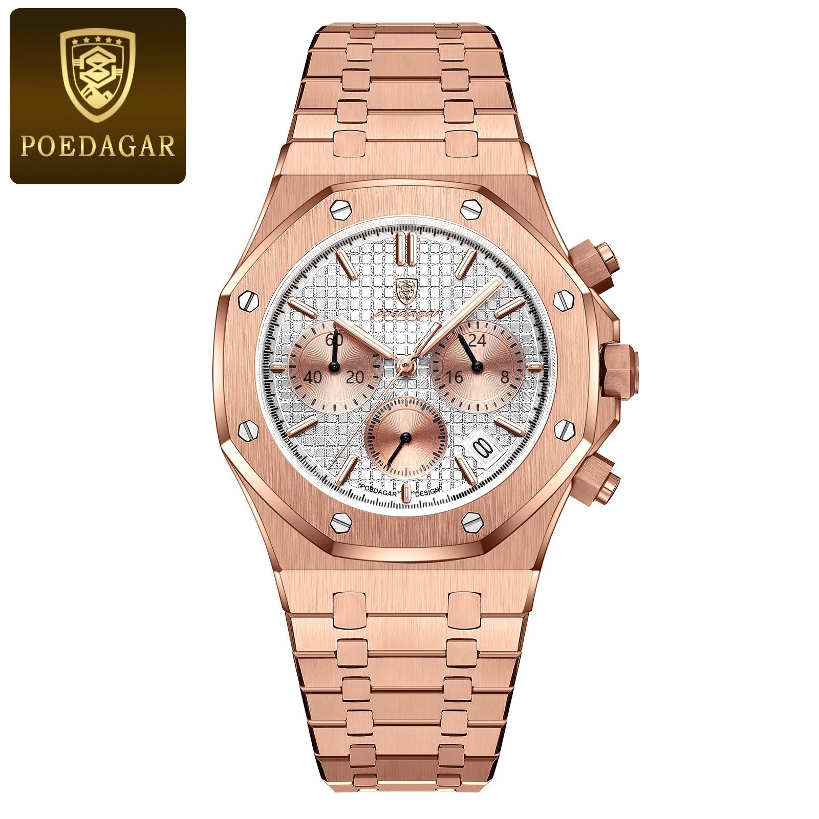 POEDAGAR Stainless Steel Chronograph Watch