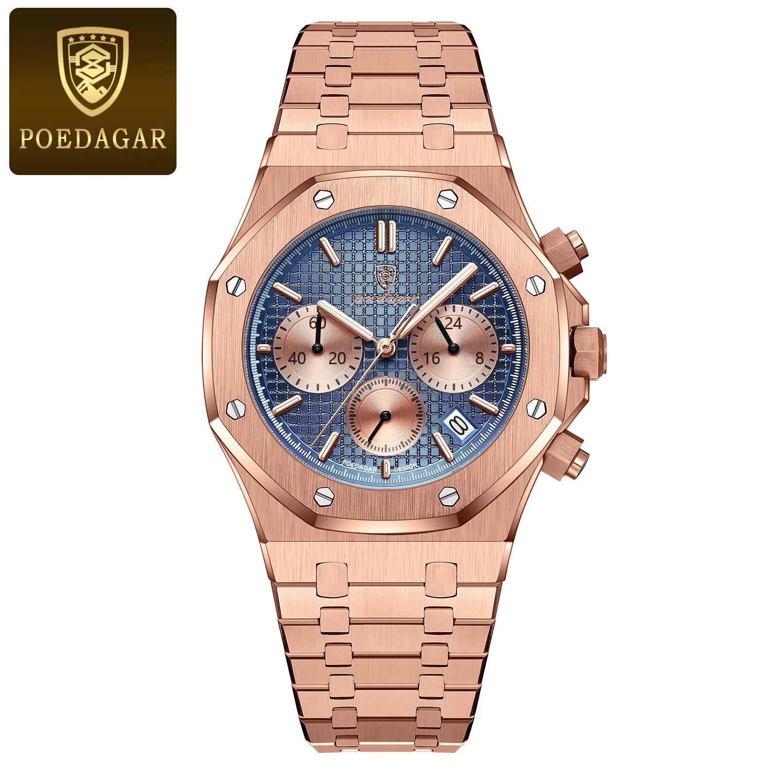 POEDAGAR Stainless Steel Chronograph Watch
