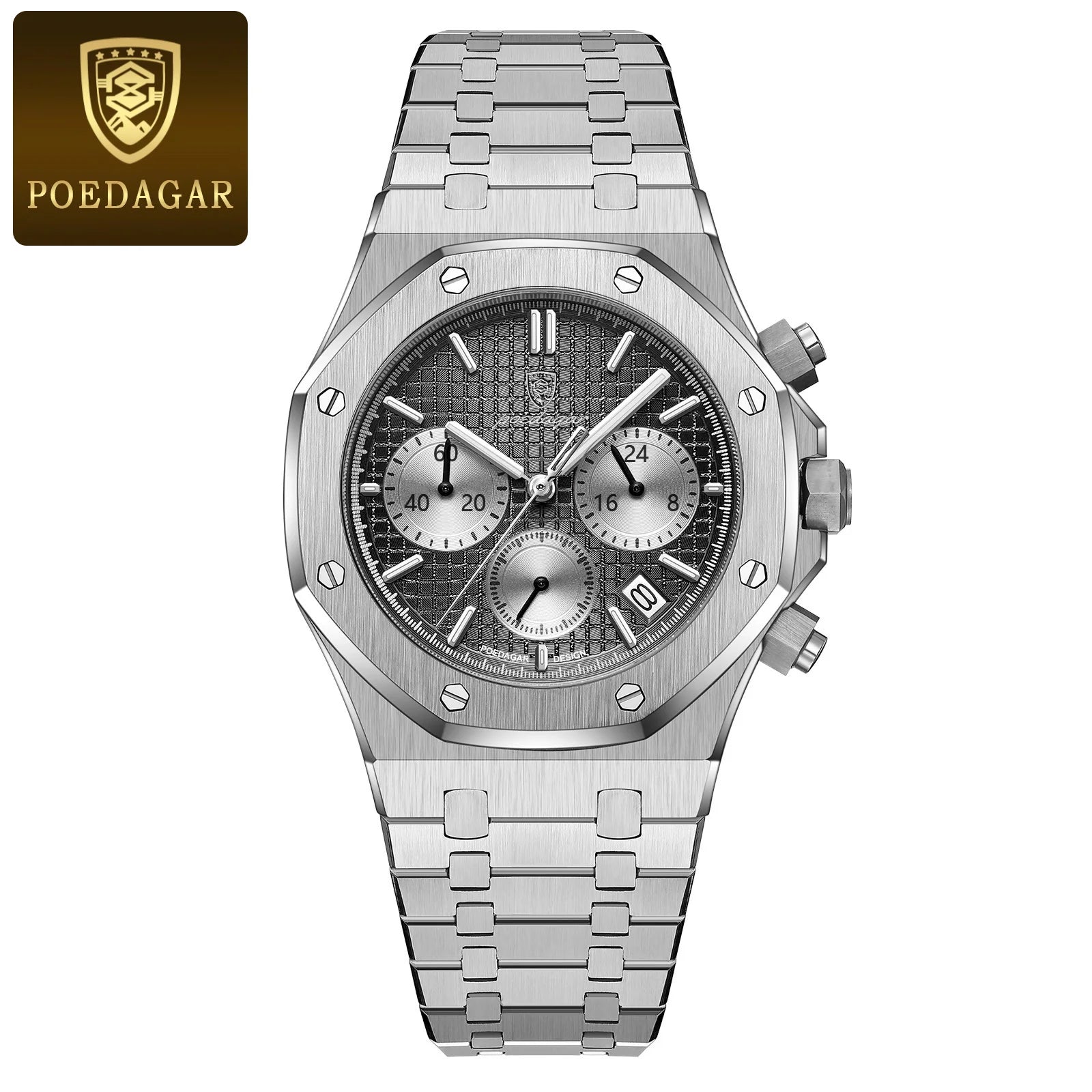 POEDAGAR Stainless Steel Chronograph Watch